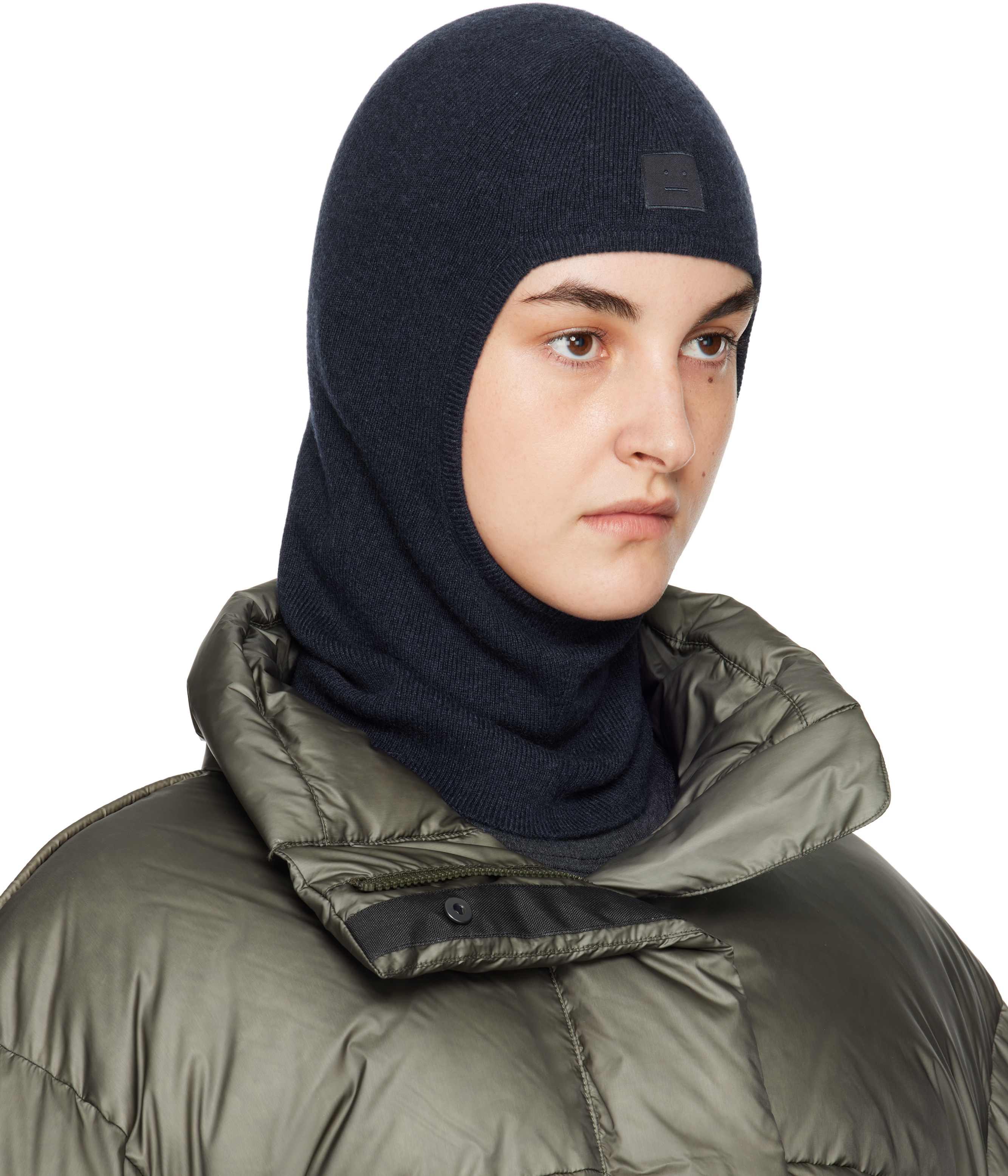 Acne Studios Navy Face Logo Balaclava In Ahe Navy Melange