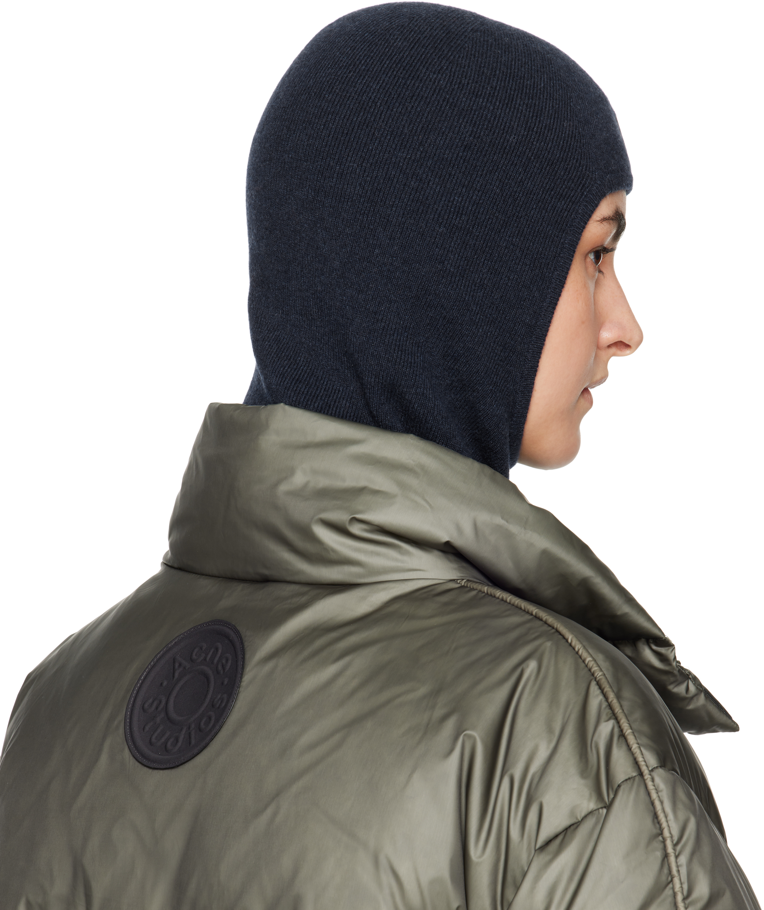 Acne Studios Navy Face Logo Balaclava In Ahe Navy Melange
