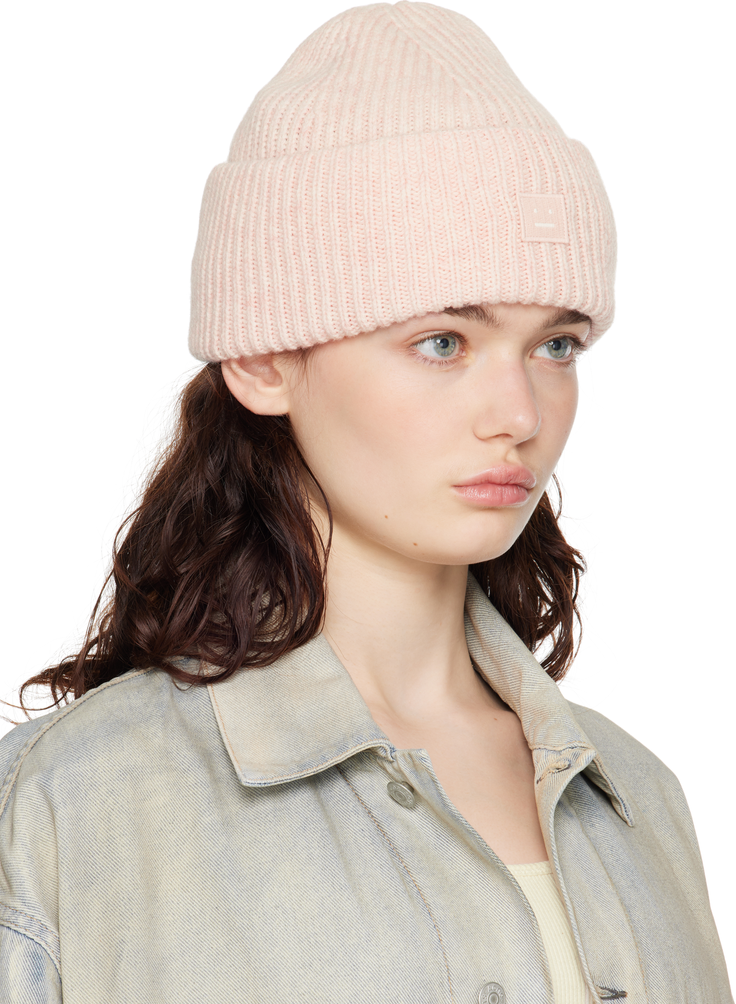 Acne Studios Pink Small Face Logo Beanie In Cs1 Faded Pink Melan
