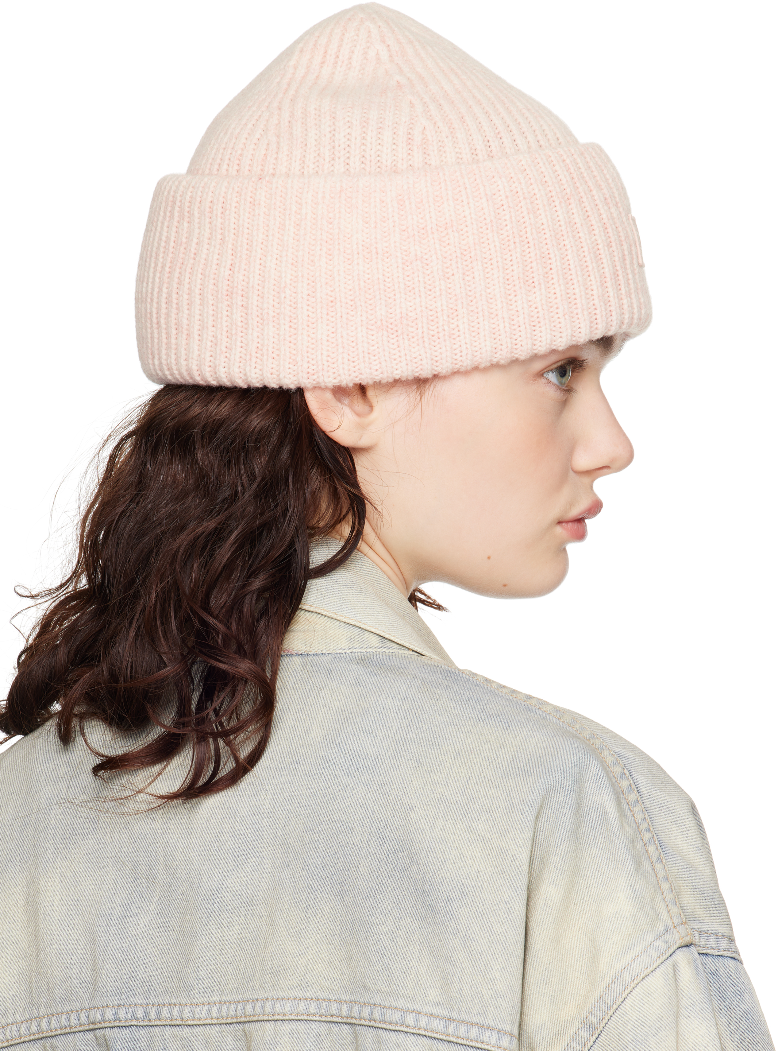 Acne Studios Pink Small Face Logo Beanie In Cs1 Faded Pink Melan
