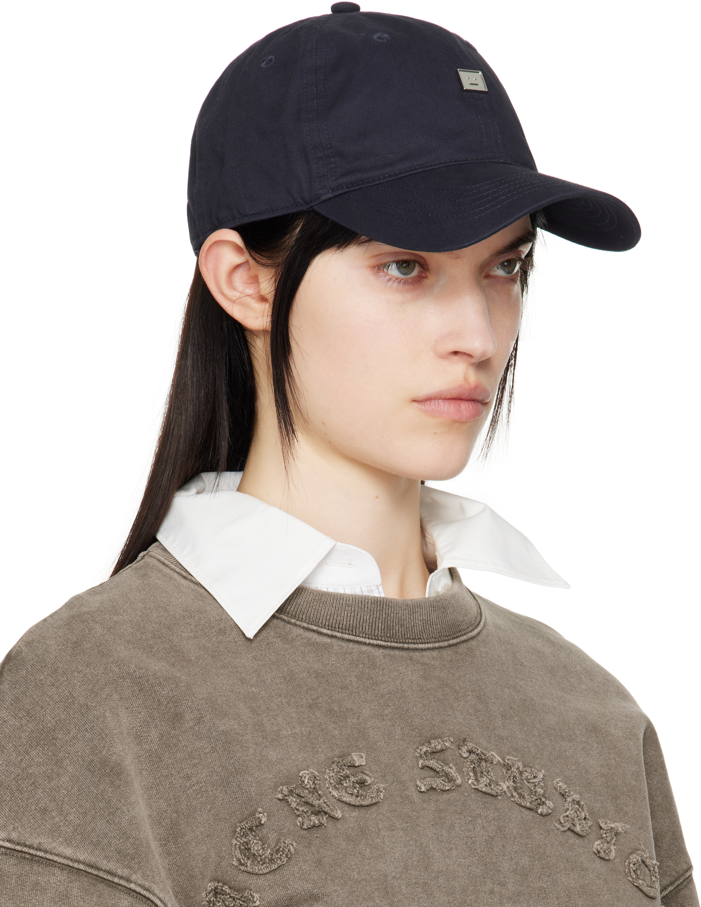 Acne Studios Cunov Face Logo Plate Baseball Cap In 885 Navy Blue