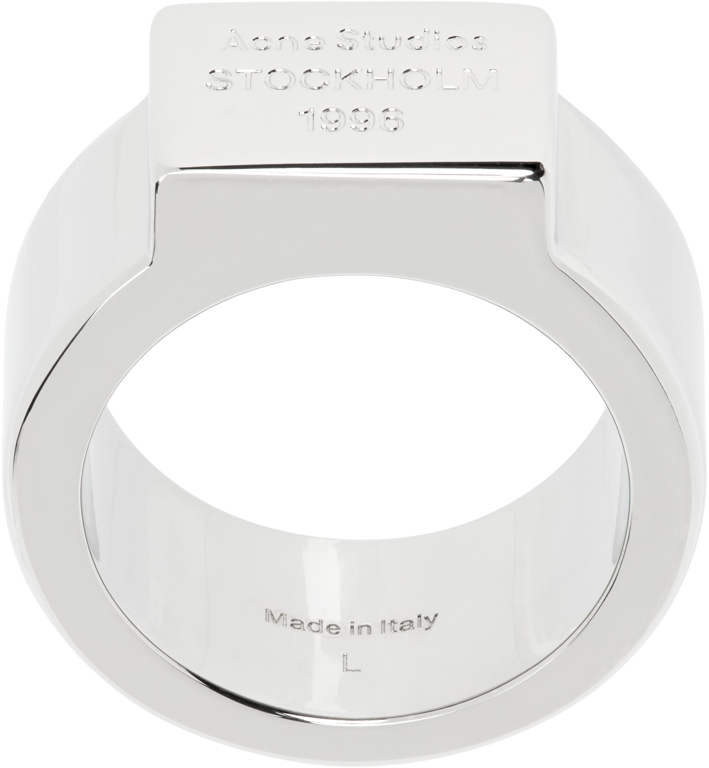 Acne Studios Silver Logo Engraved Signet Ring In Aae Silver