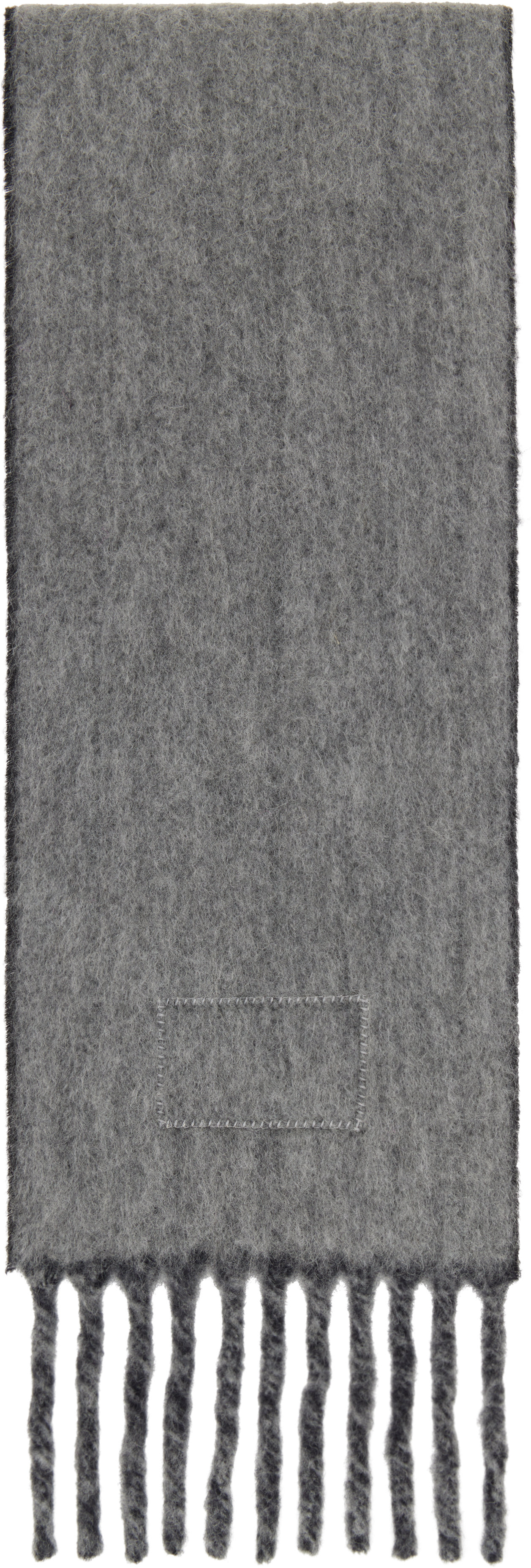 Acne Studios Black & Gray Fringed Logo Label Scarf In Aik Black/grey