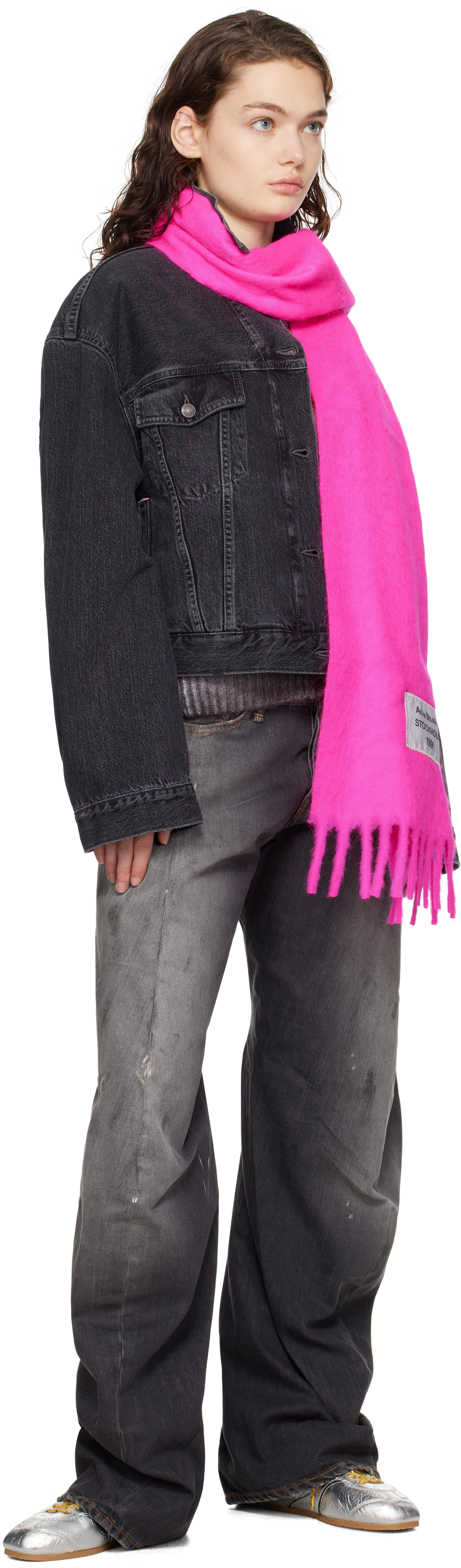 Shop Acne Studios Pink Fringe Alpaca Scarf In Act Fuchsia Pink