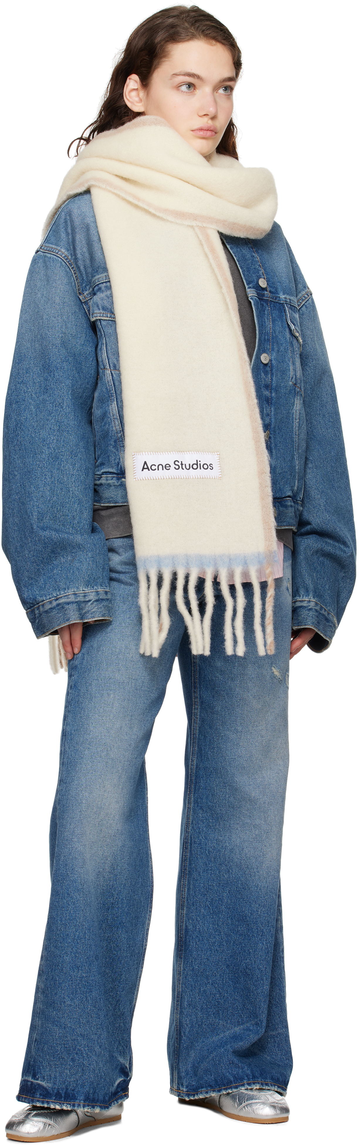 ACNE STUDIOS OFF-WHITE WOOL MOHAIR NARROW SCARF