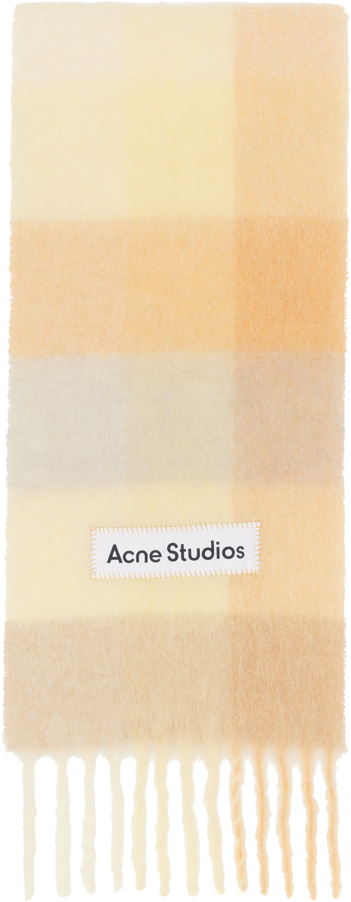 Shop Acne Studios Yellow & Orange Mohair Checked Scarf In Ds8 Peach/white/beig