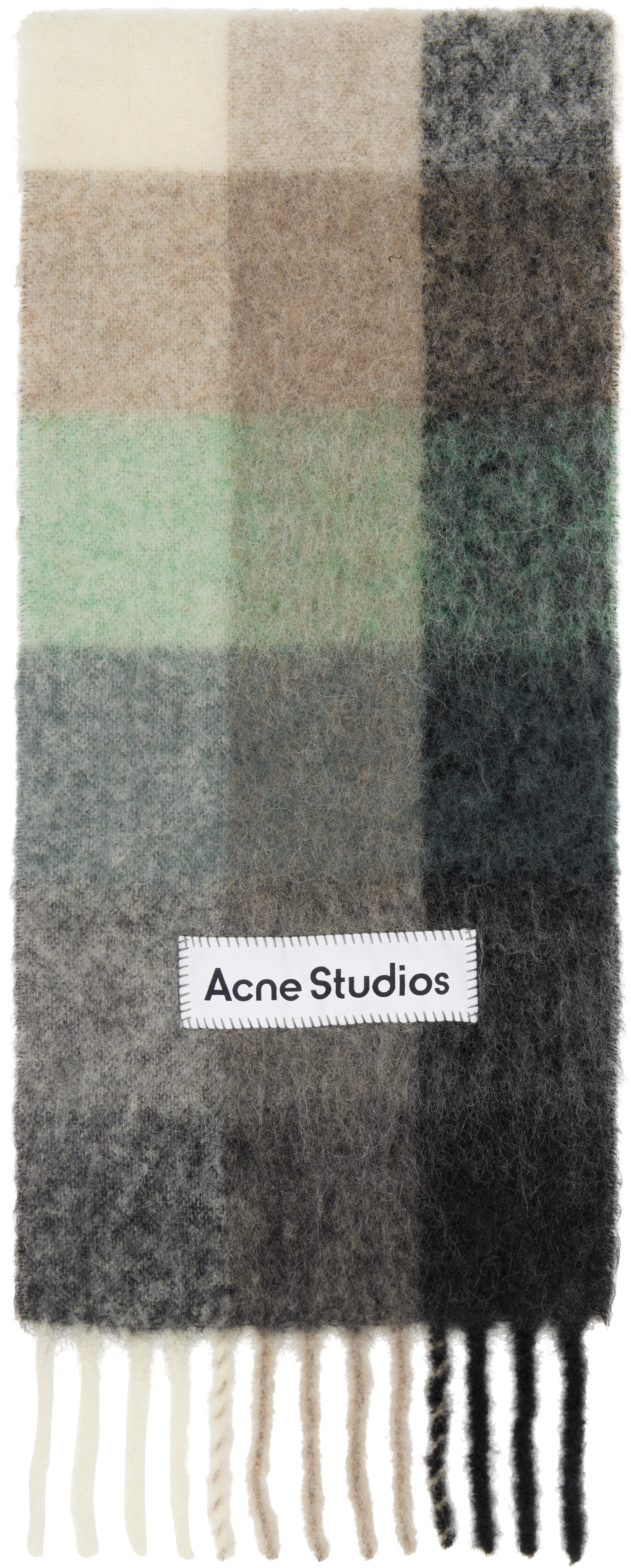 Acne Studios: グリーン＆グレー モヘア チェック マフラー
