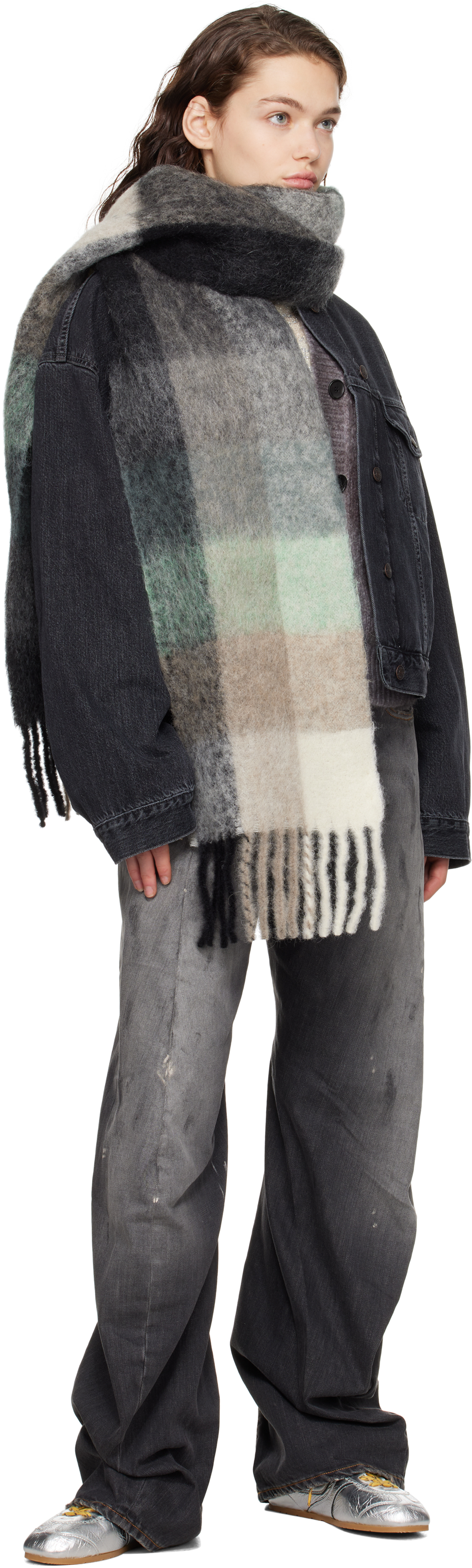 Acne Studios Green & Gray Mohair Checked Scarf In Bo8 Green/grey/black