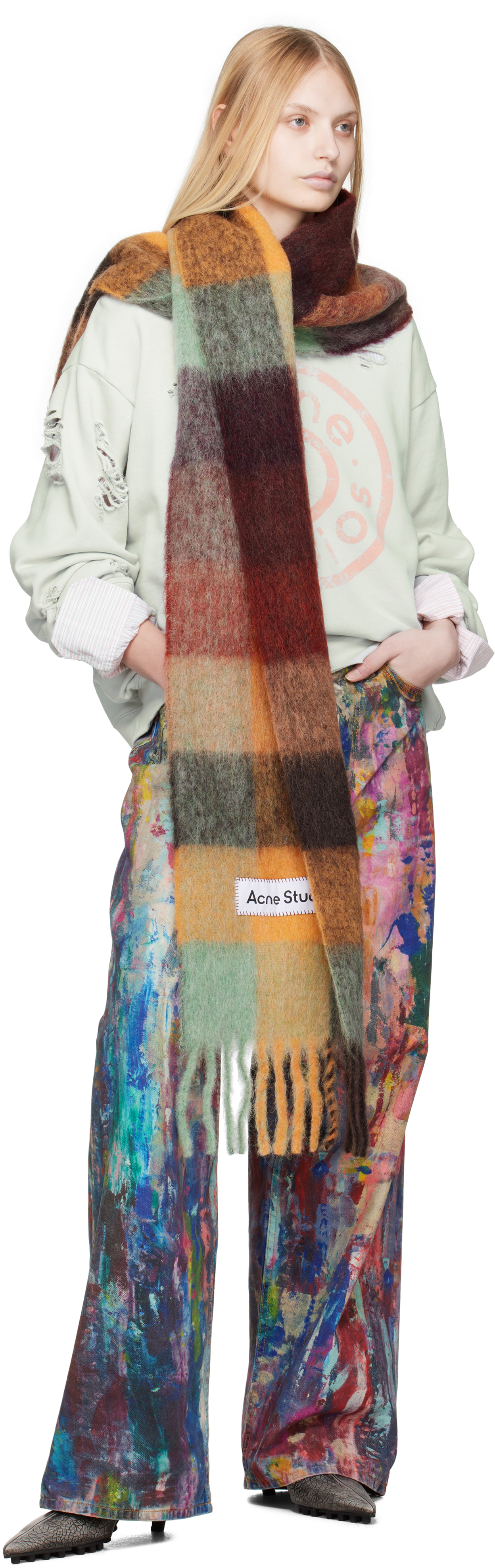 Shop Acne Studios Brown & Yellow Mohair Checked Scarf In Bo9 Chestnut Brown/y