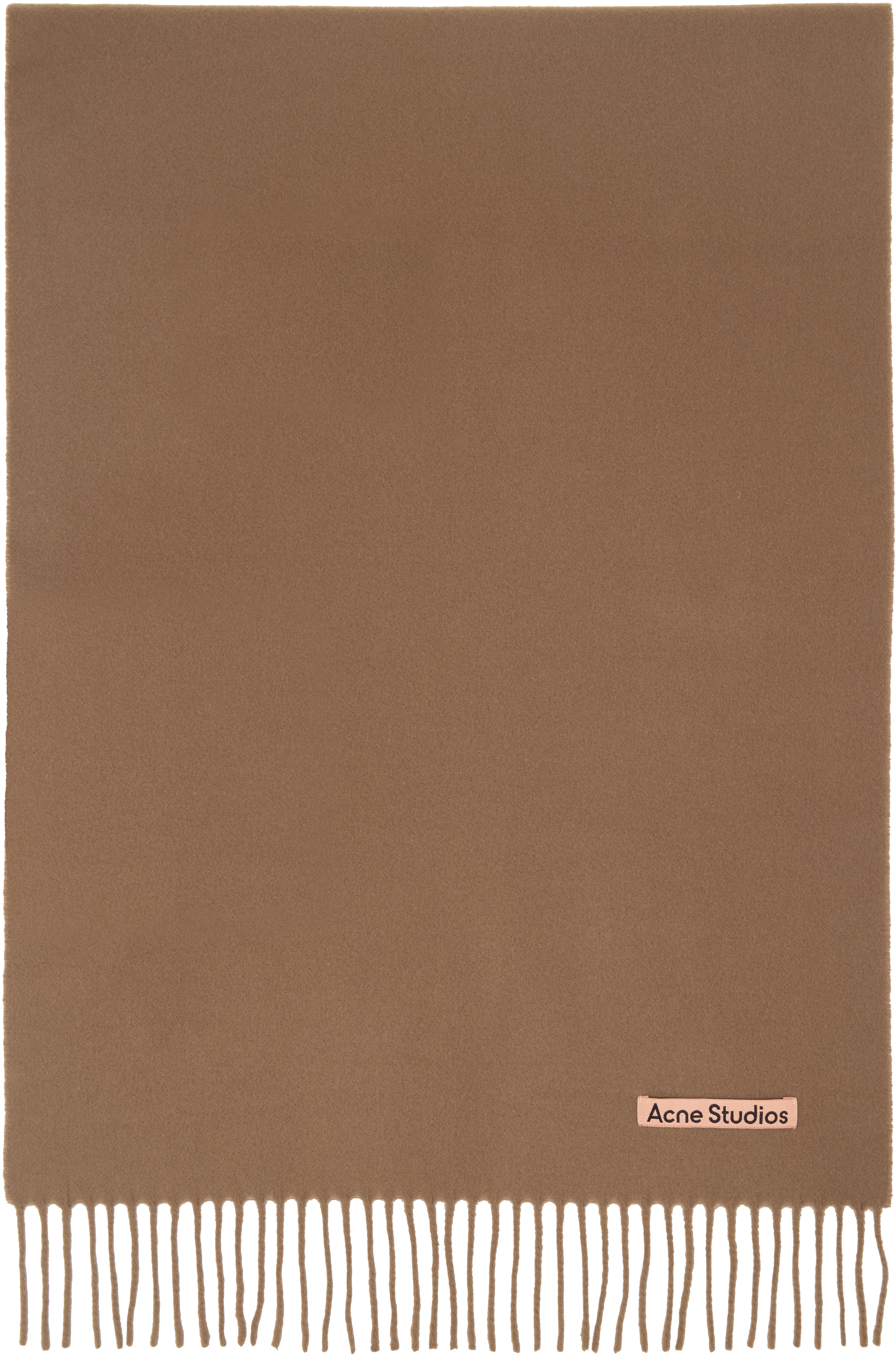 Acne Studios Brown Fringe Wool Narrow Scarf In 59c Caramel Brown