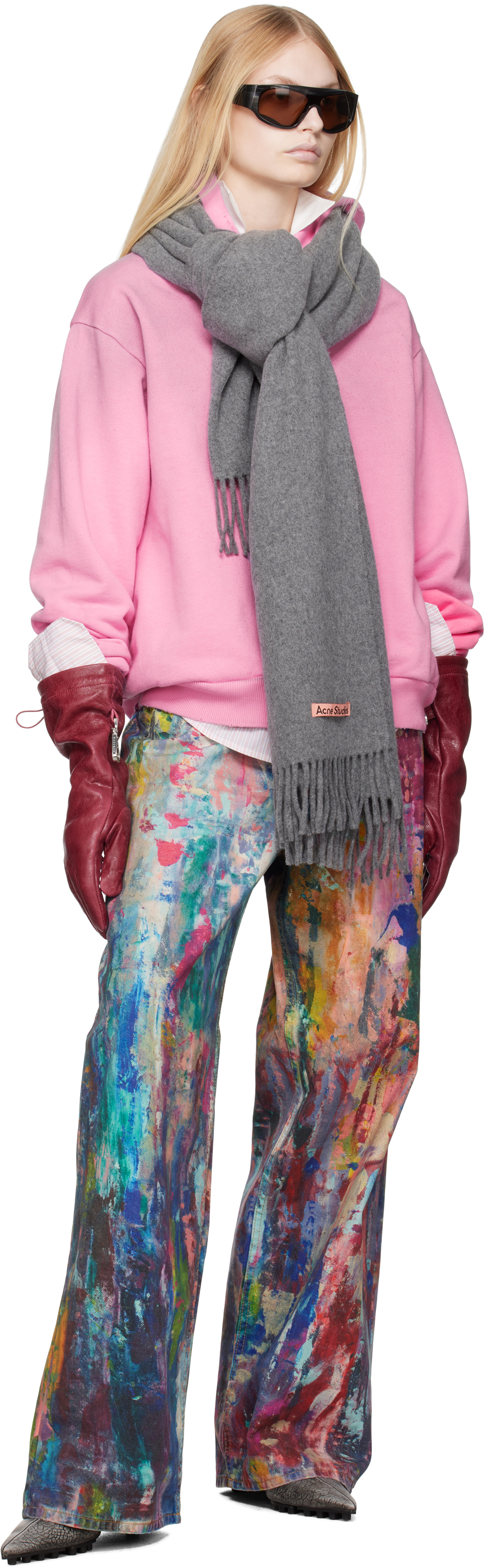 Shop Acne Studios Gray Fringe Wool Oversized Scarf In 990 Grey Melange