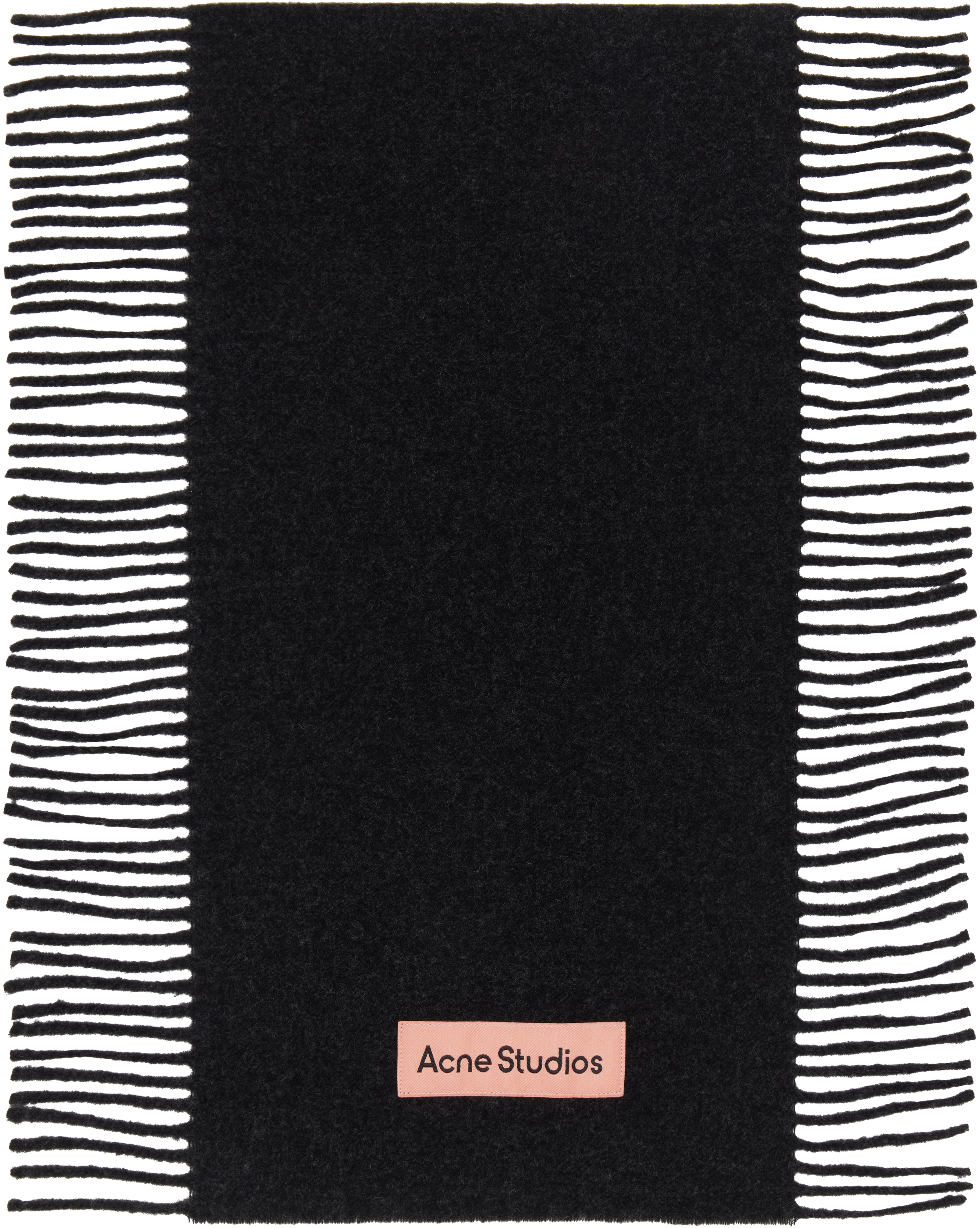 Acne Studios Black Fringe Wool Scarf In 975 Black Melange