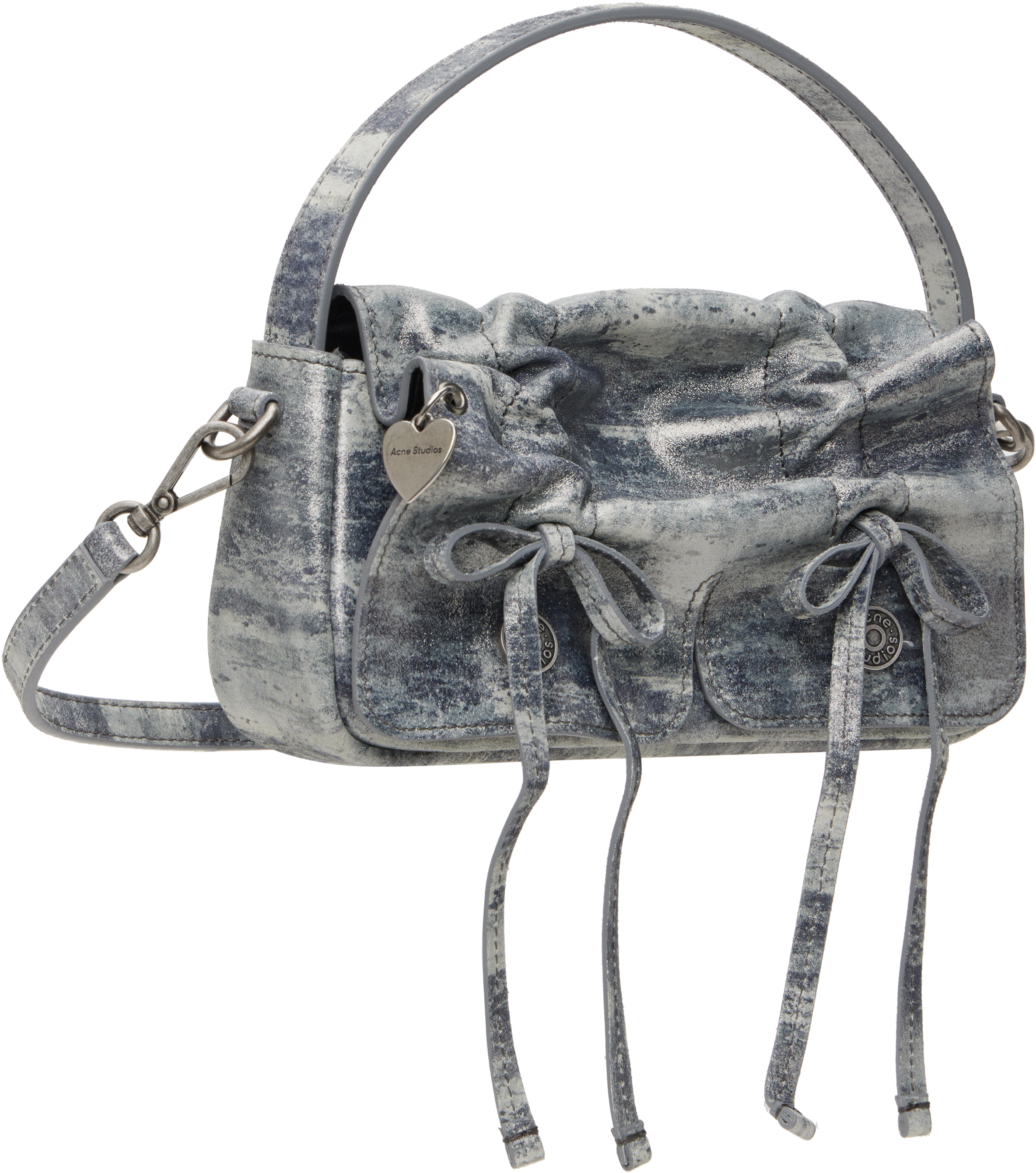 Acne Studios Mini Multipocket Metallic-suede Top Handle Bag In 902 Grey