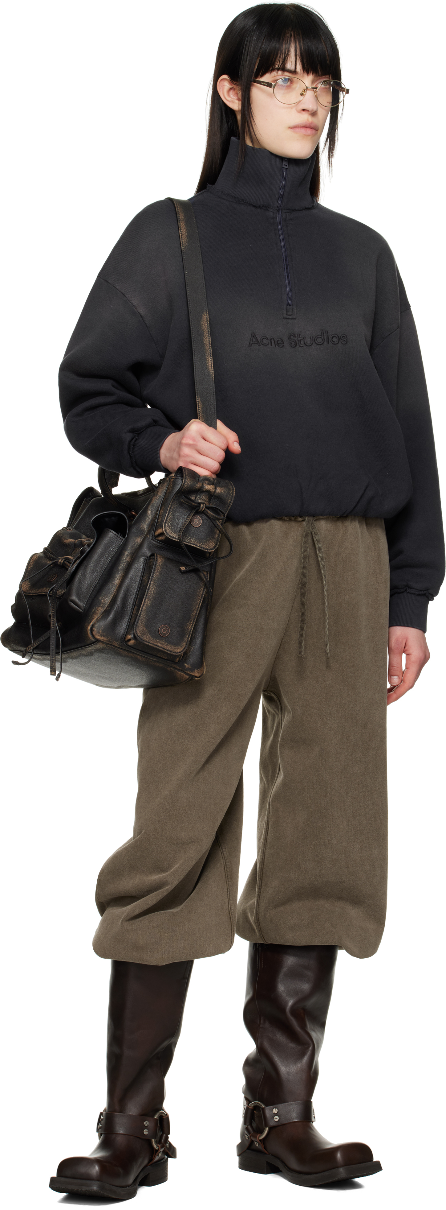 Acne Studios Multipocket Tote Bag In Aip Dark Brown/beige