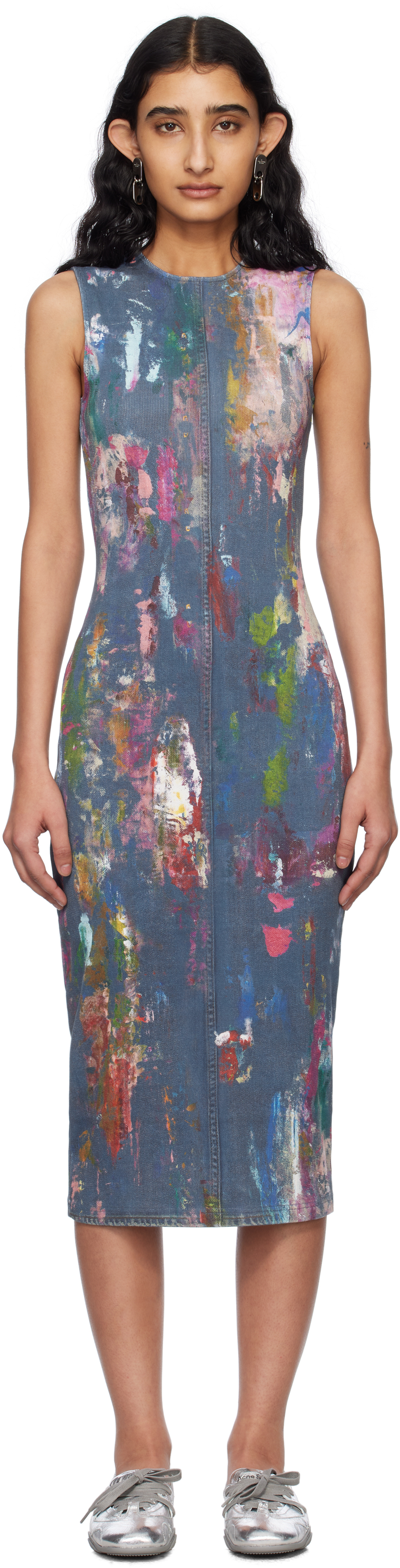 Blue Trompe L'oeil Midi Dress