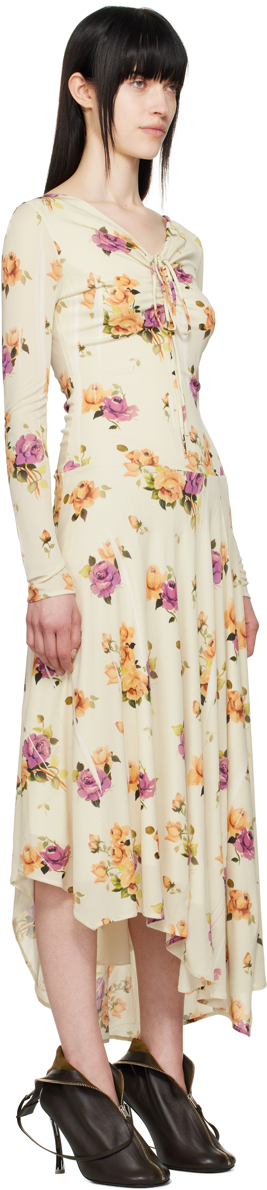 Acne Studios Asymmetric Floral-print Crepe Dress In Bmy Pink/purple