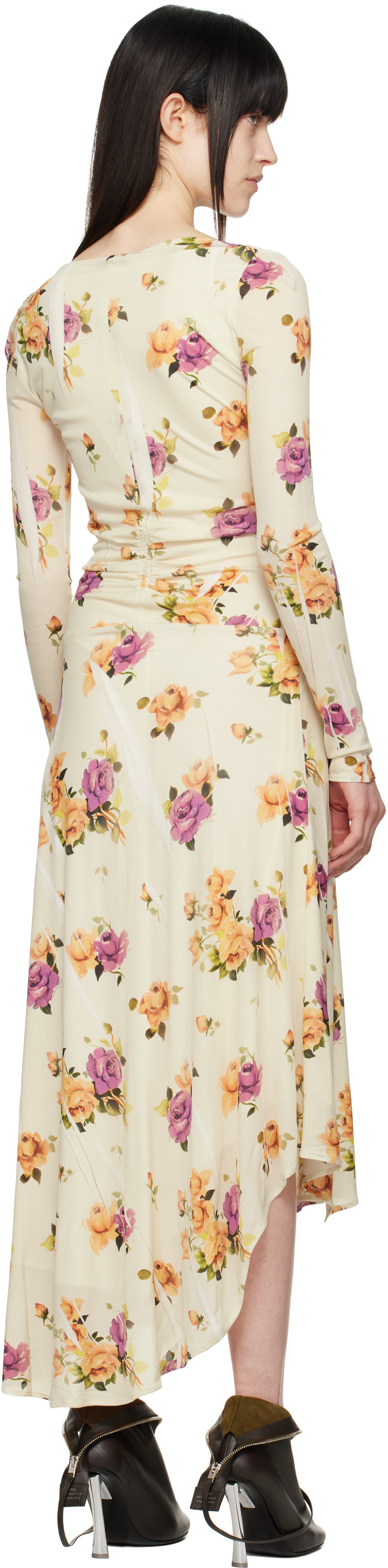 Acne Studios Asymmetric Floral-print Crepe Dress In Bmy Pink/purple