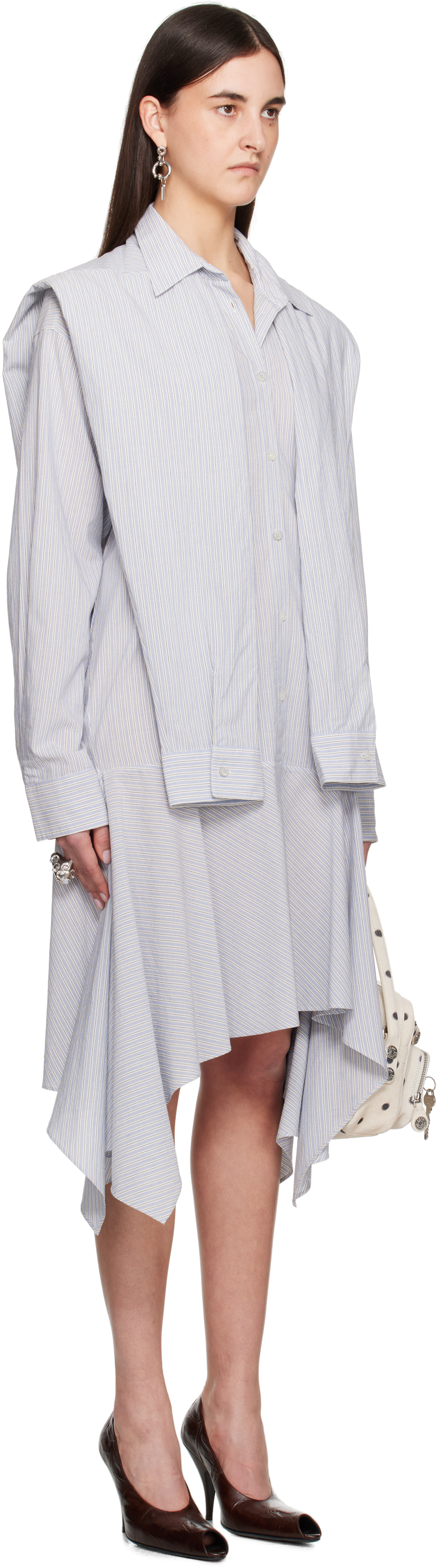 Acne Studios Layered Striped Shirt Dress In Af2 Blue/white