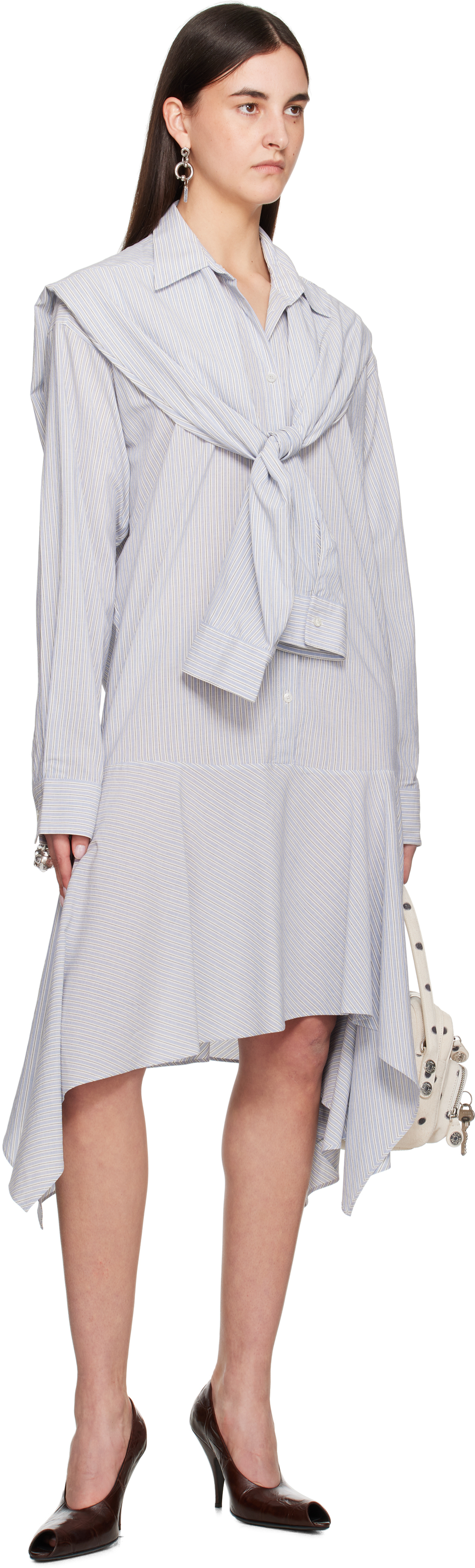 Acne Studios Layered Striped Shirt Dress In Af2 Blue/white