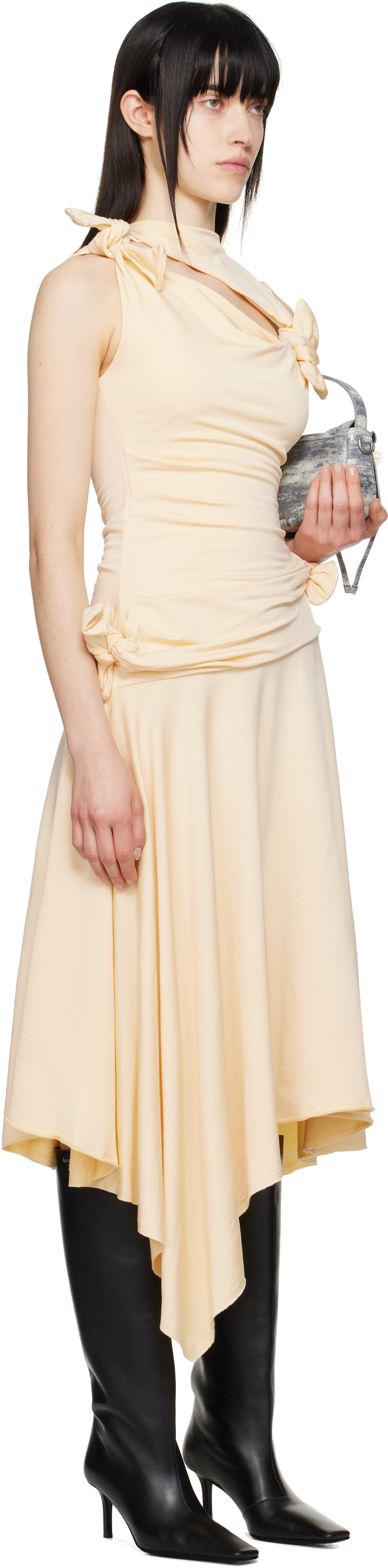Acne Studios Yellow Tie-up Midi Dress In Bn7 Soft Yellow