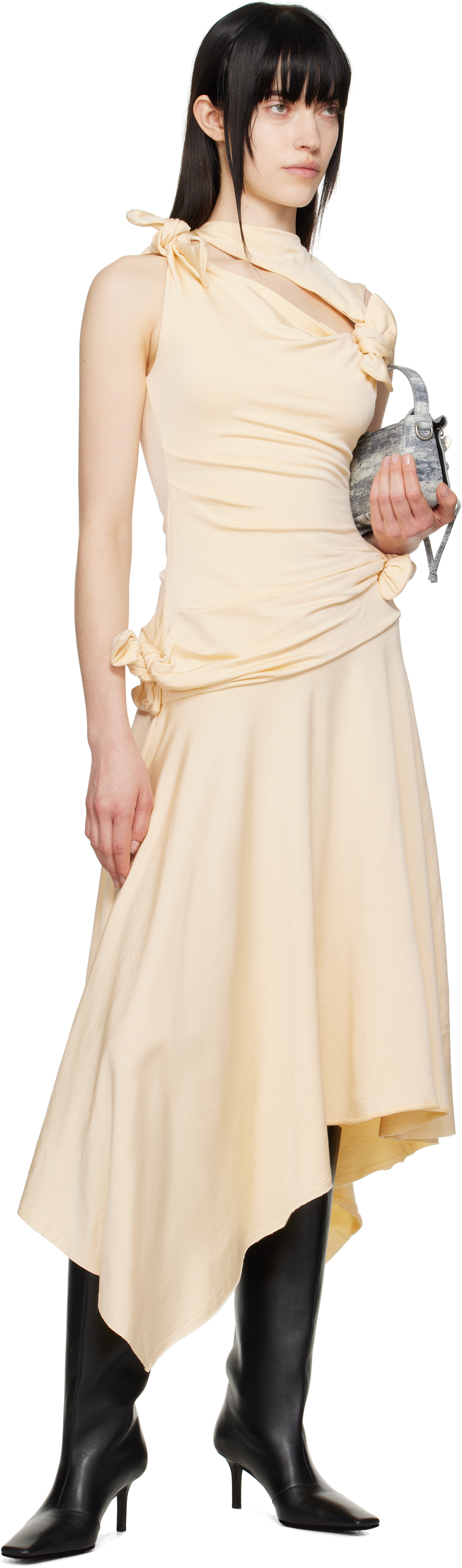 Acne Studios Yellow Tie-up Midi Dress In Bn7 Soft Yellow