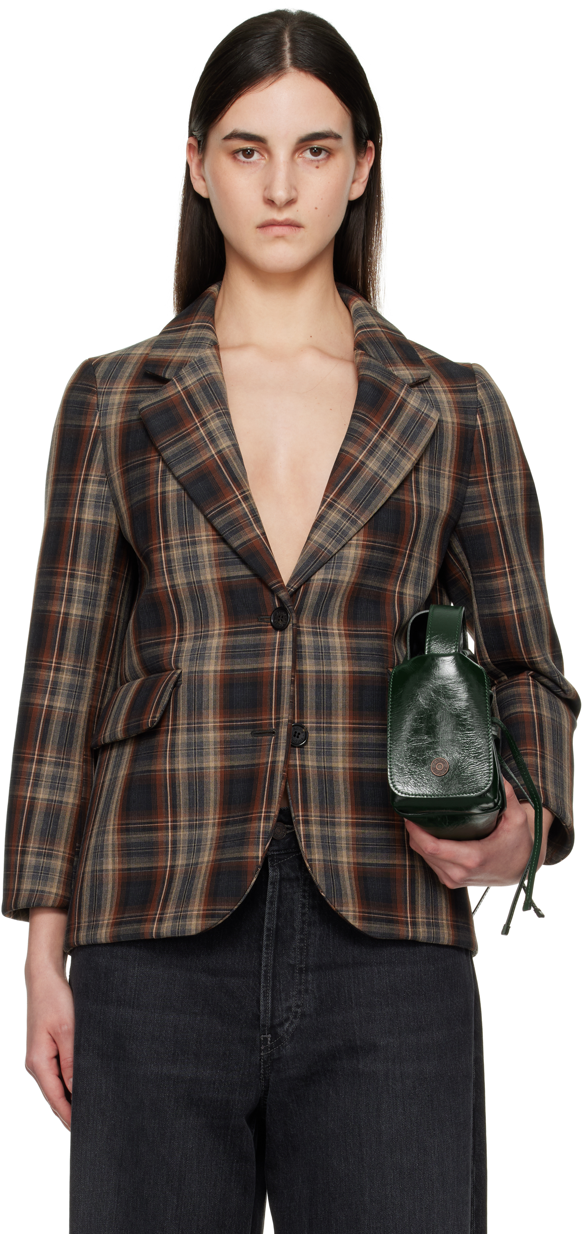 Brown Check Bonded Blazer