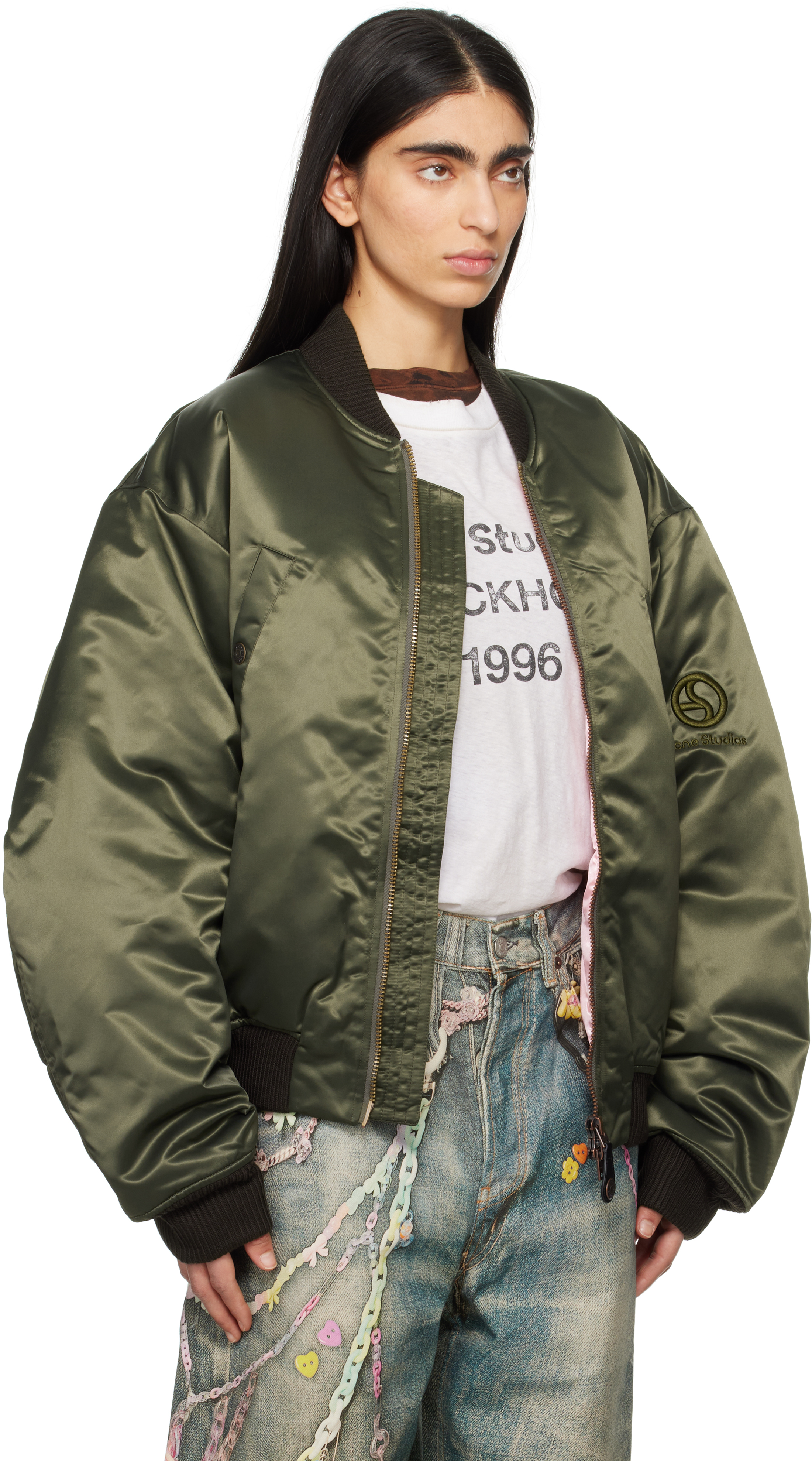 Acne Studios Green Logogram Bomber Jaket In Bgu Military Green