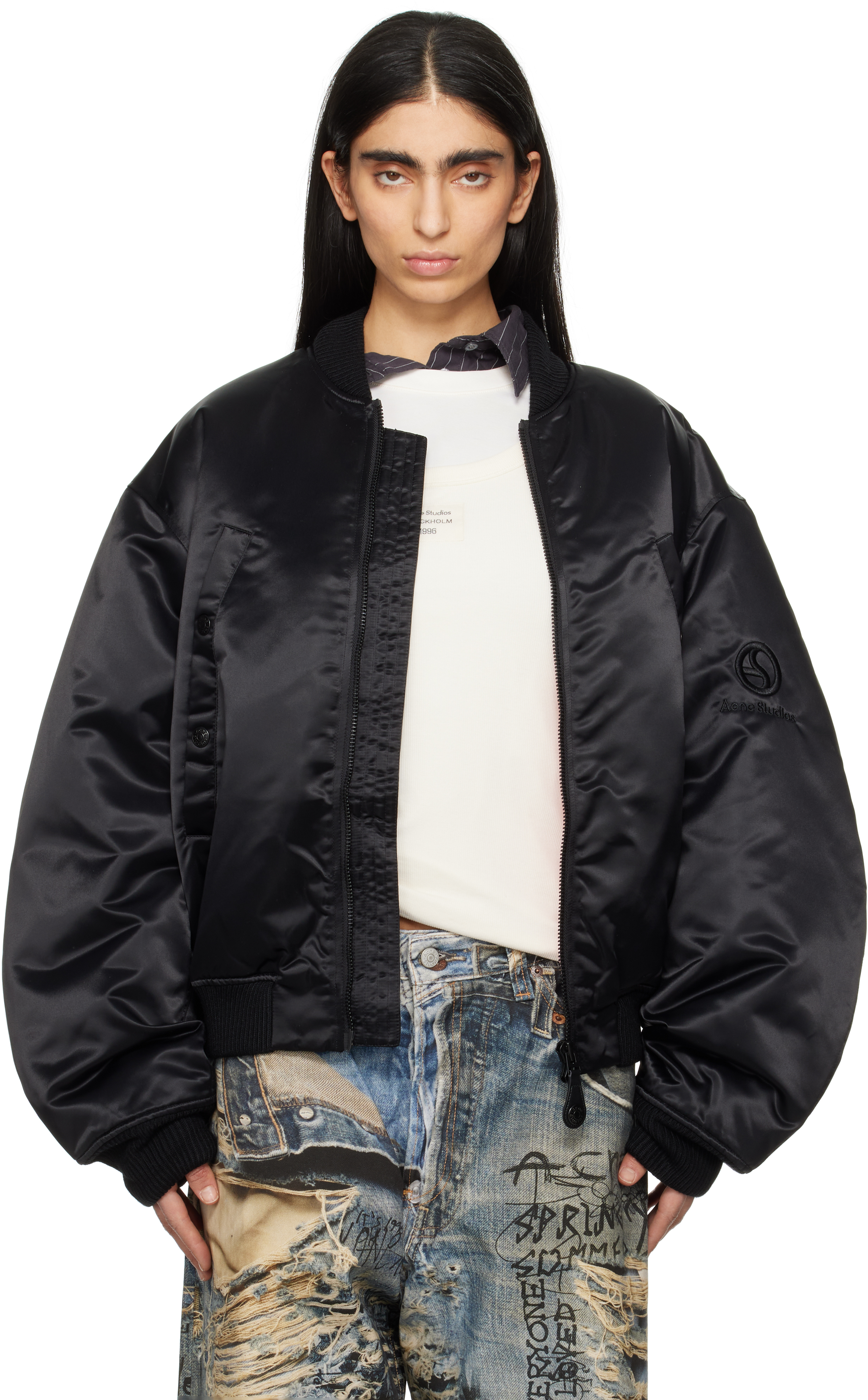 Acne Studios Black Logogram Bomber Jacket In 900 Black