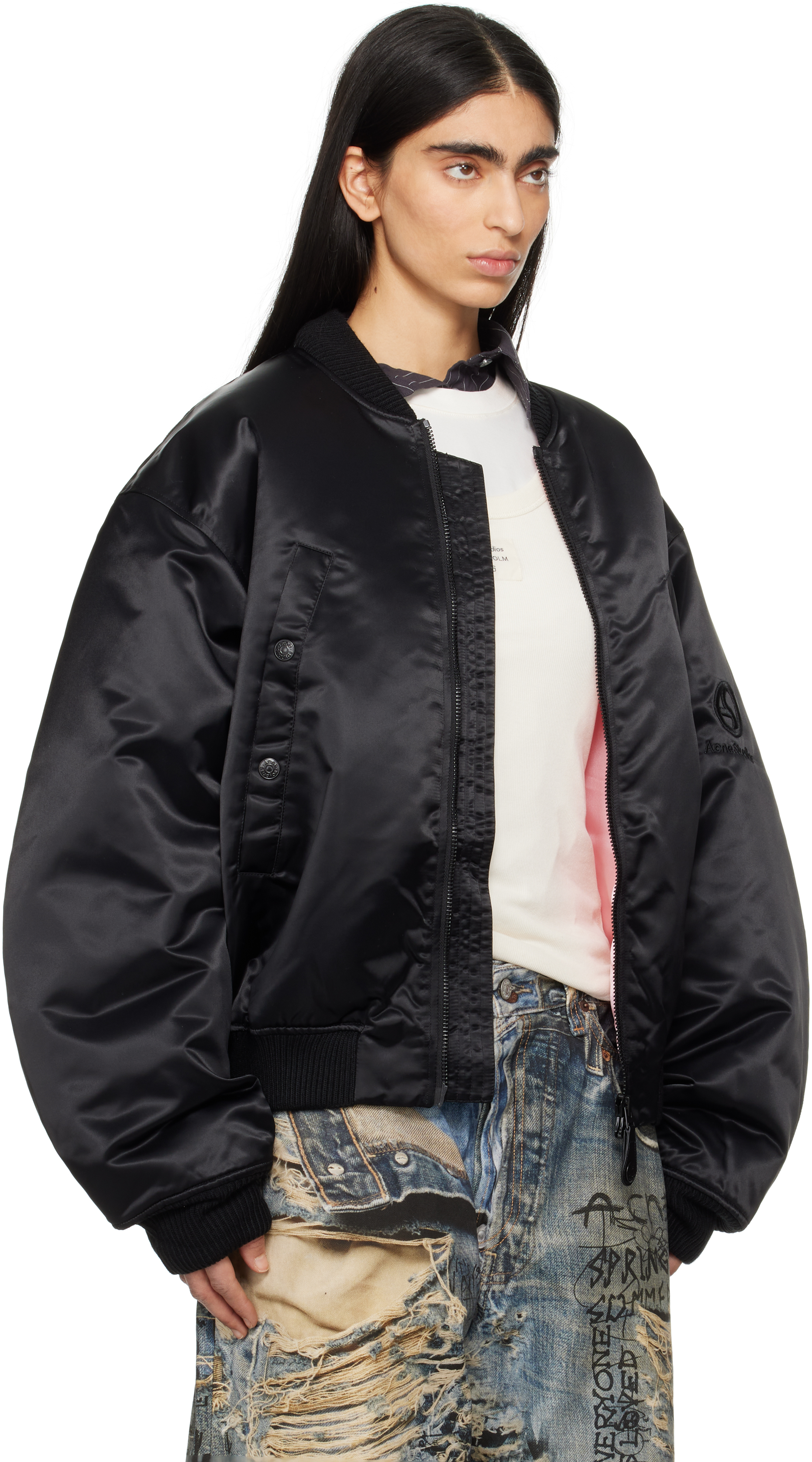 Acne Studios Black Logogram Bomber Jacket In 900 Black