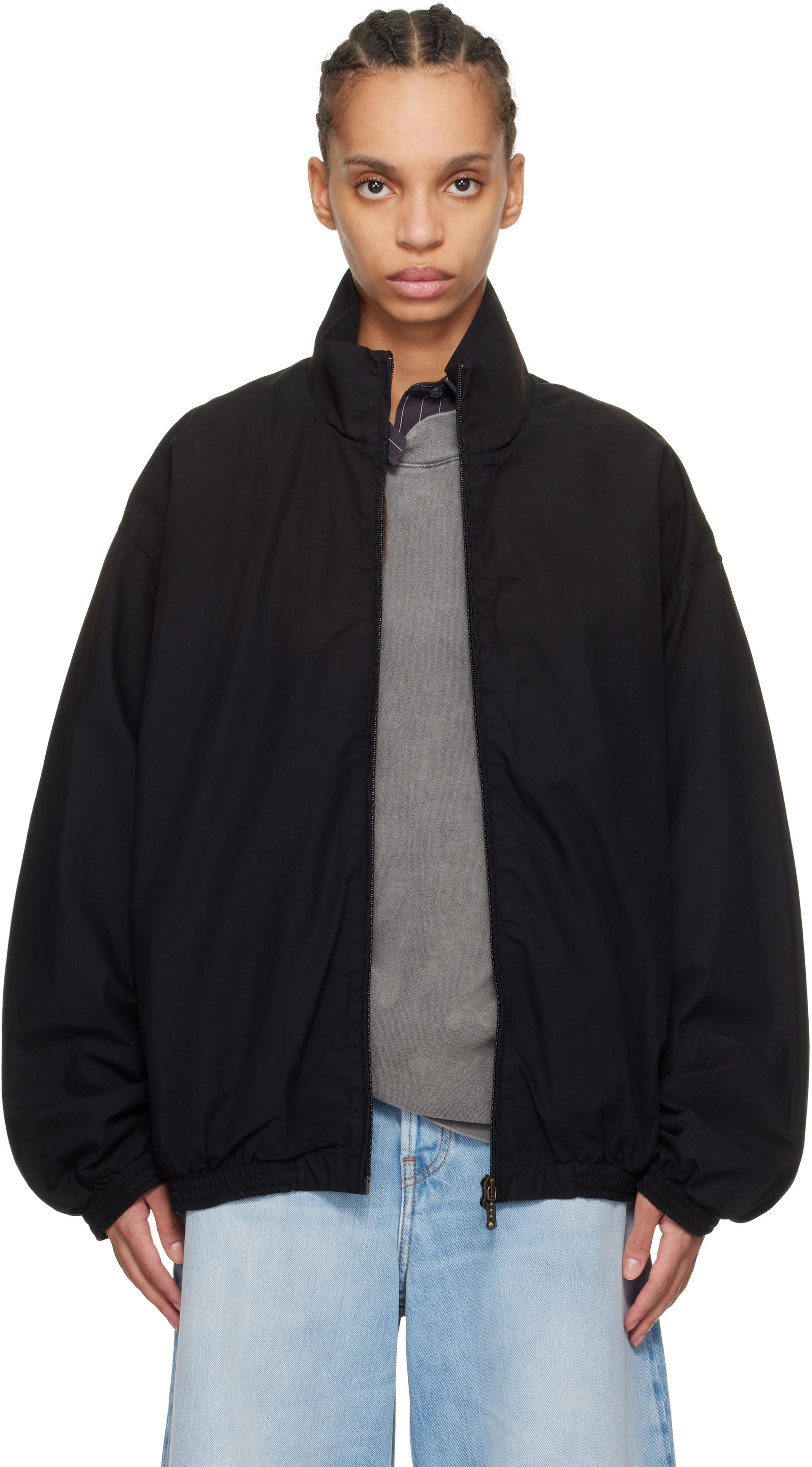 Acne Studios Black Logo Zipper Jacket In 900 Black