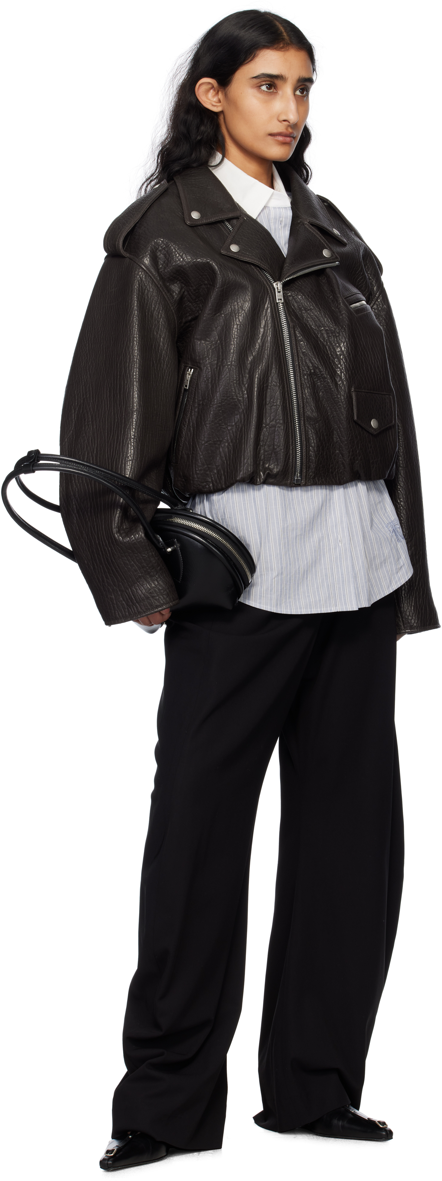 Acne Studios Leather Biker Jacket Dark Brown In Adm Dark Brown