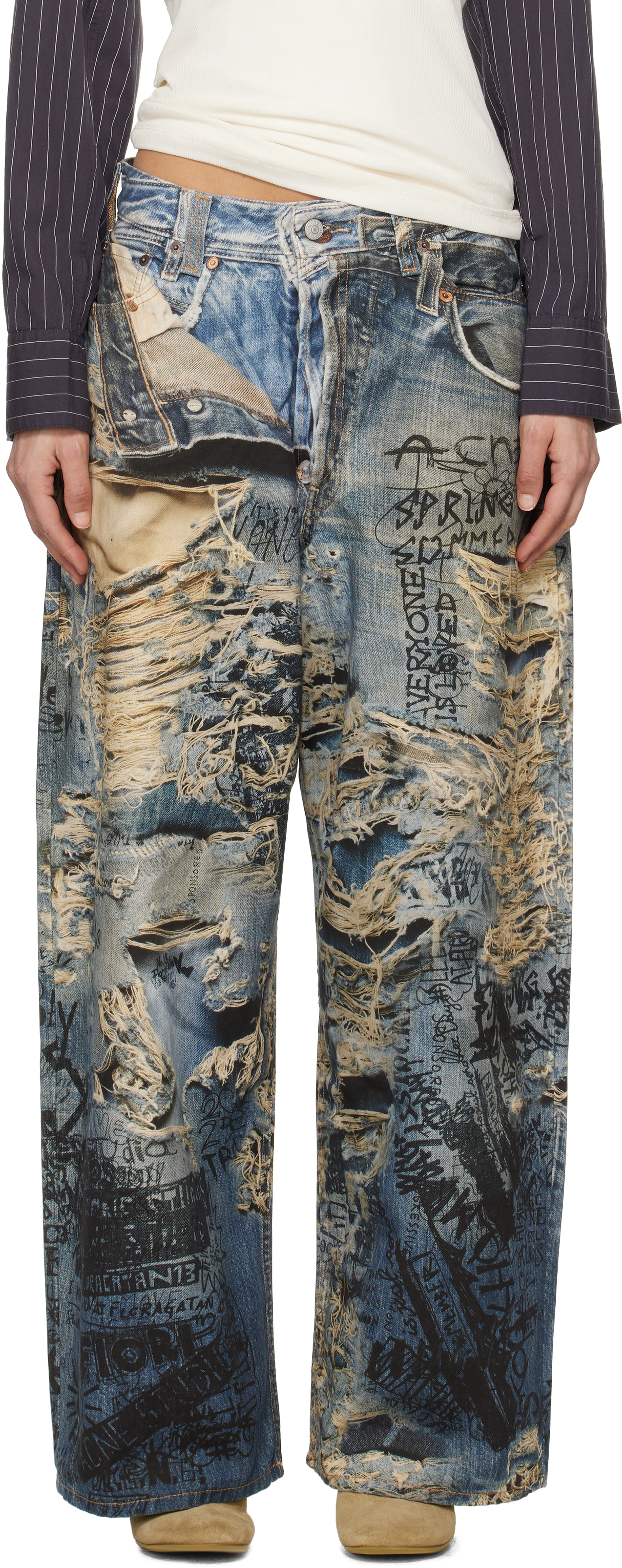 デニム acne Studios Jaded London BALENCIAGA Acne Studios - Wide-Leg Distressed Jeans - Blue Acne Studios