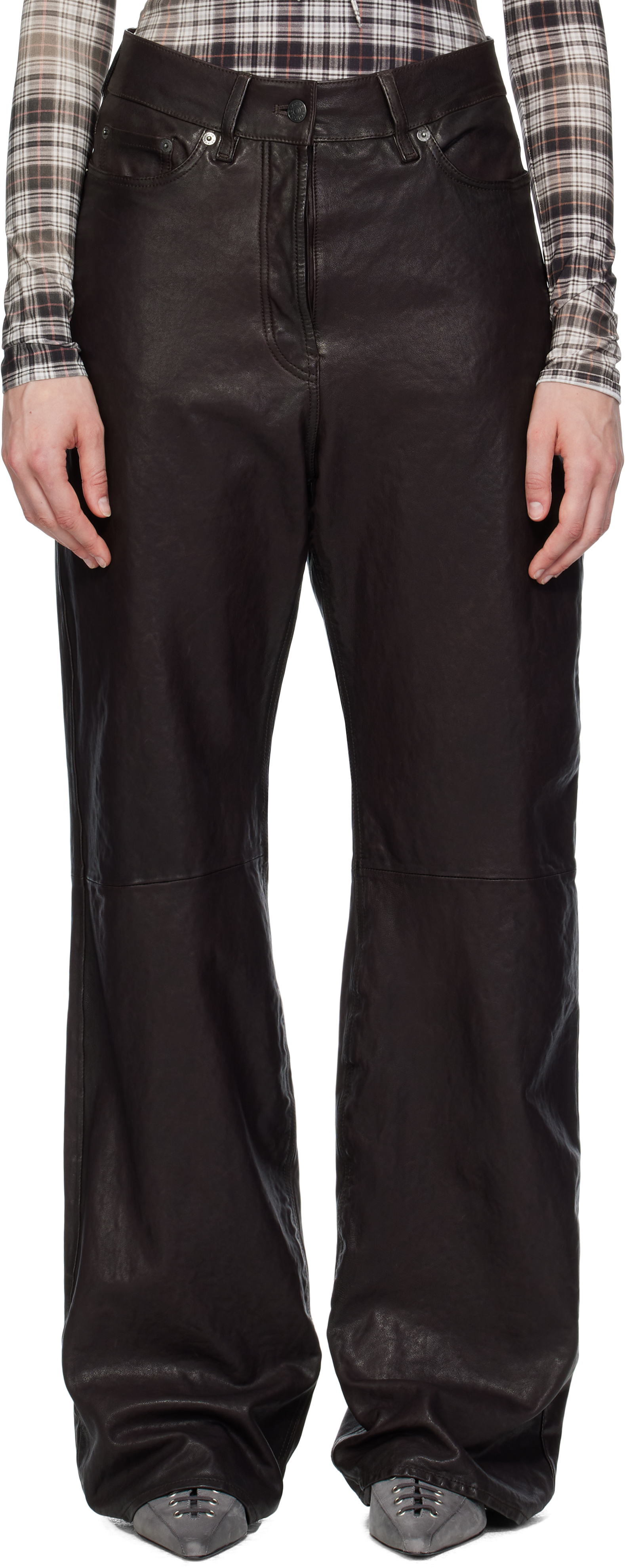Brown Paneled Leather Pants