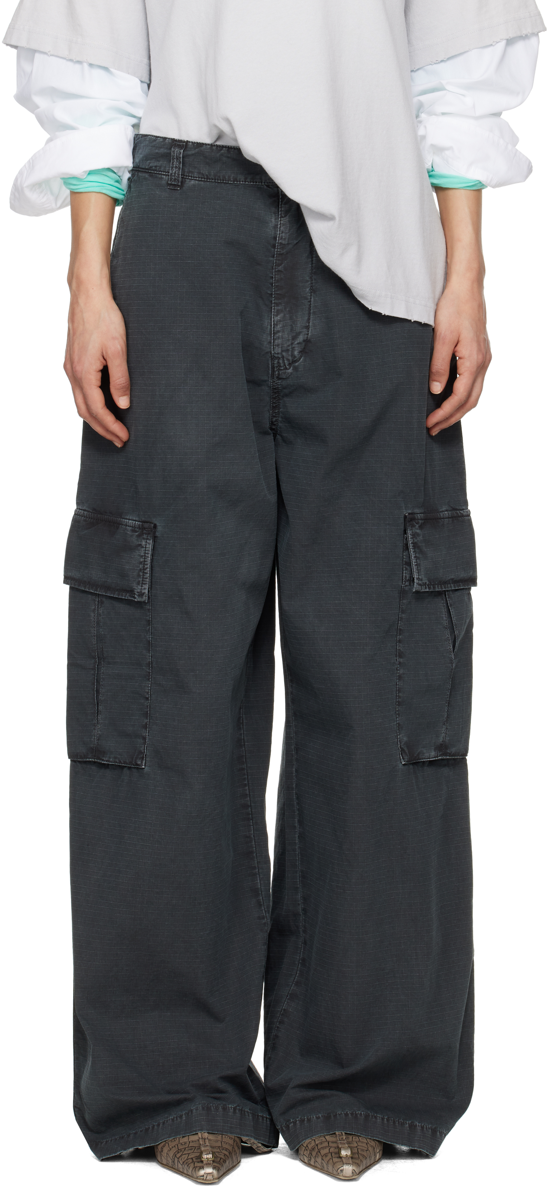Black Ripstop Cargo Trousers