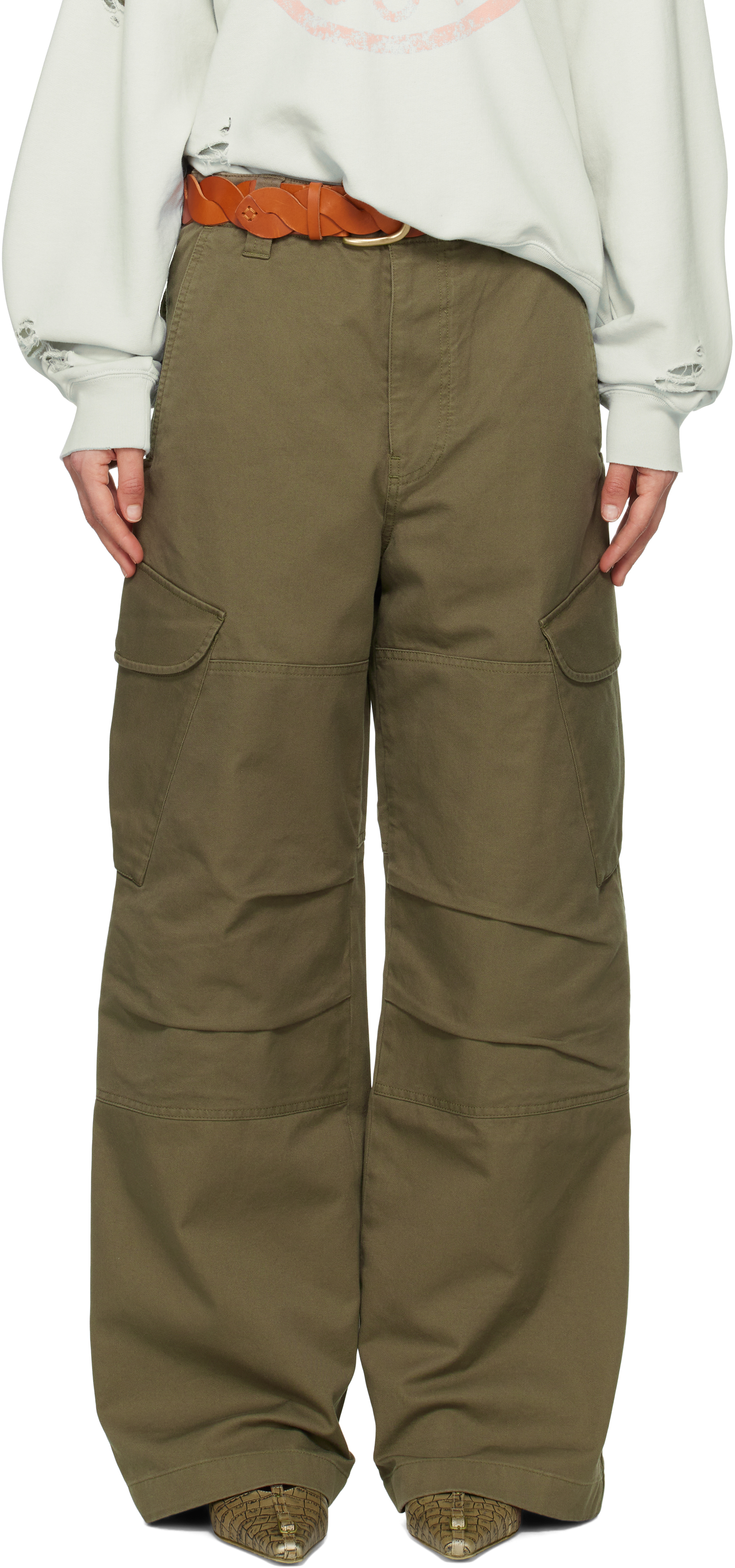 Green Dry Cotton Twill Cargo Pants