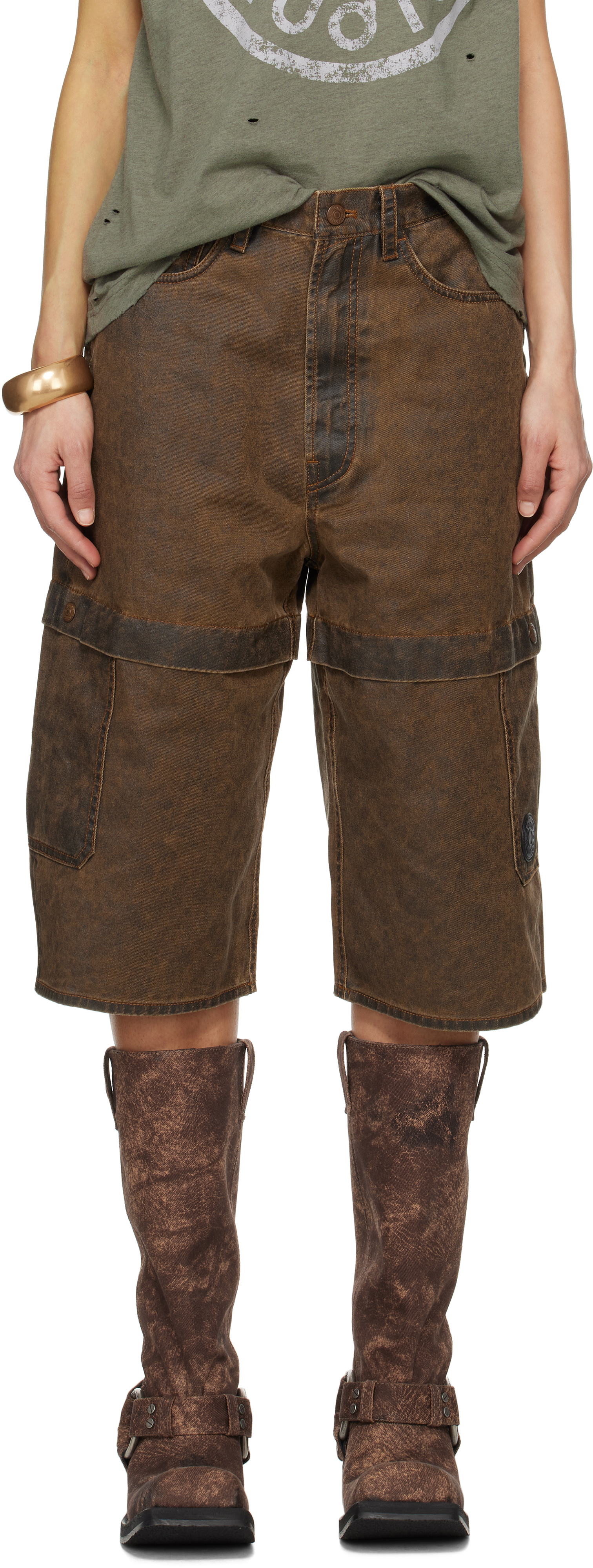 Brown Coated Cotton Shorts