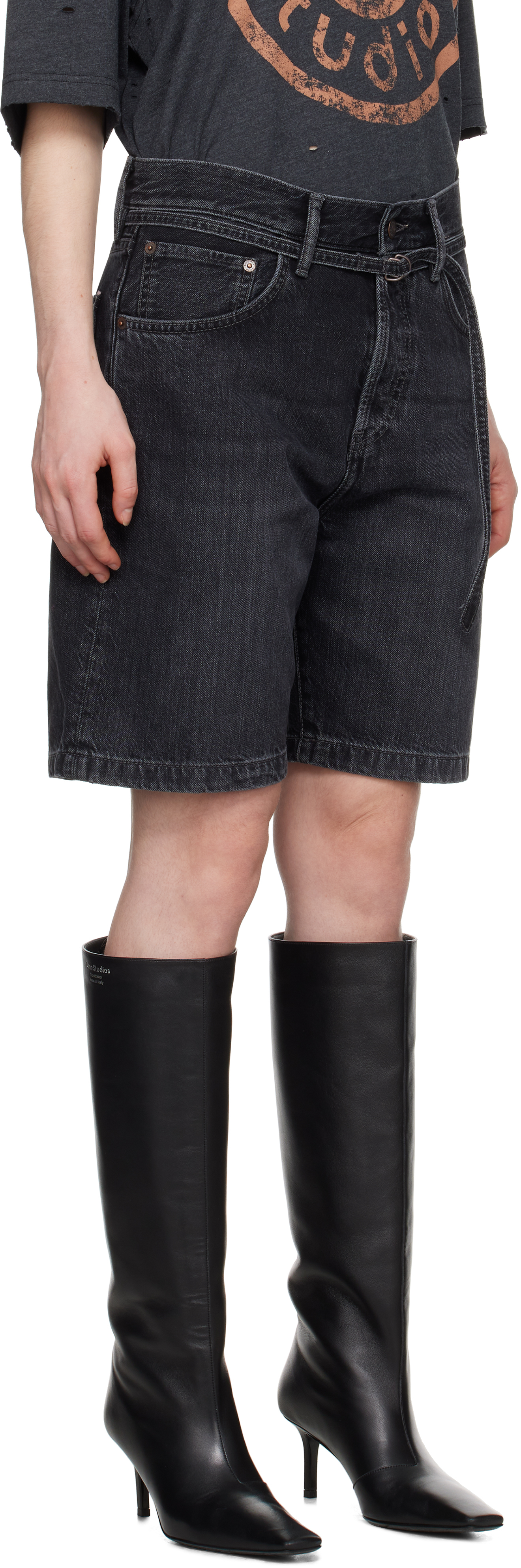Acne Studios Black Loose-fit Denim Shorts In 900 Black