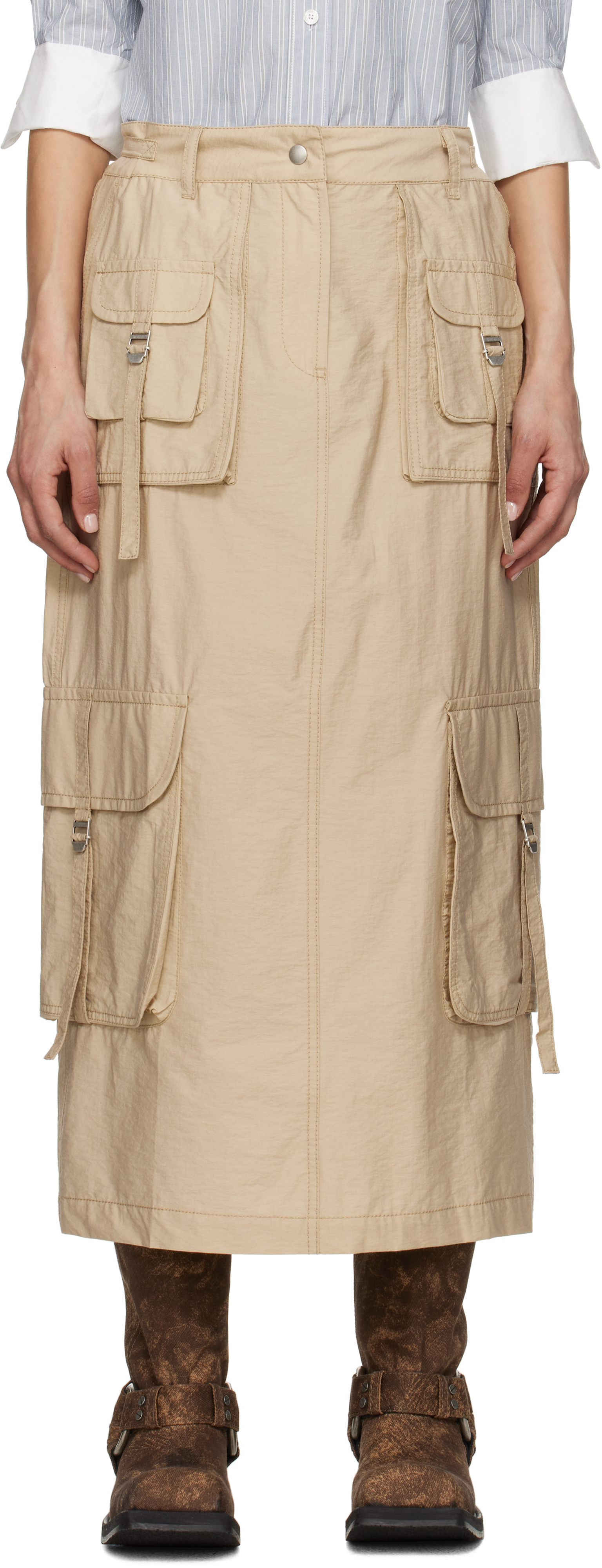 Shop Acne Studios Beige Cargo Maxi Skirt In Aek Beige