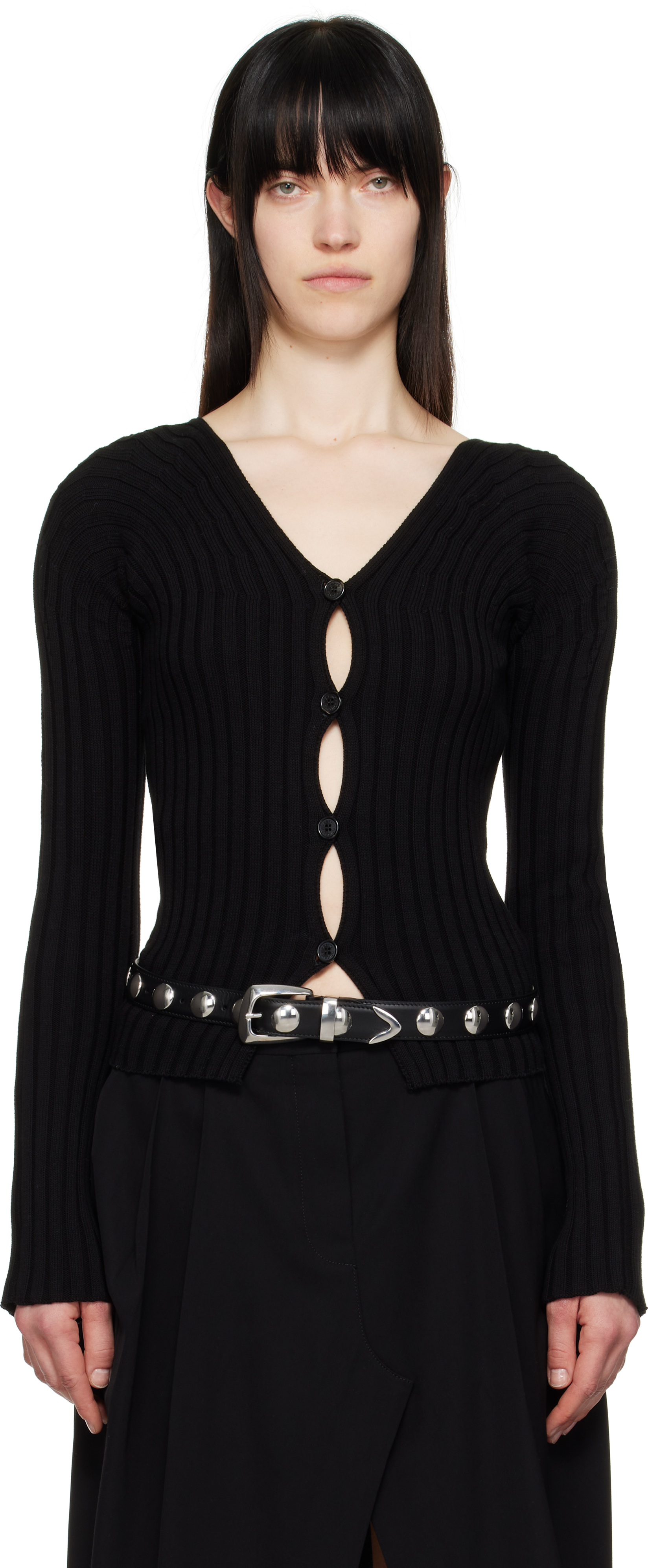 Acne Studios Black Button-up Rib Cardigan In 900 Black