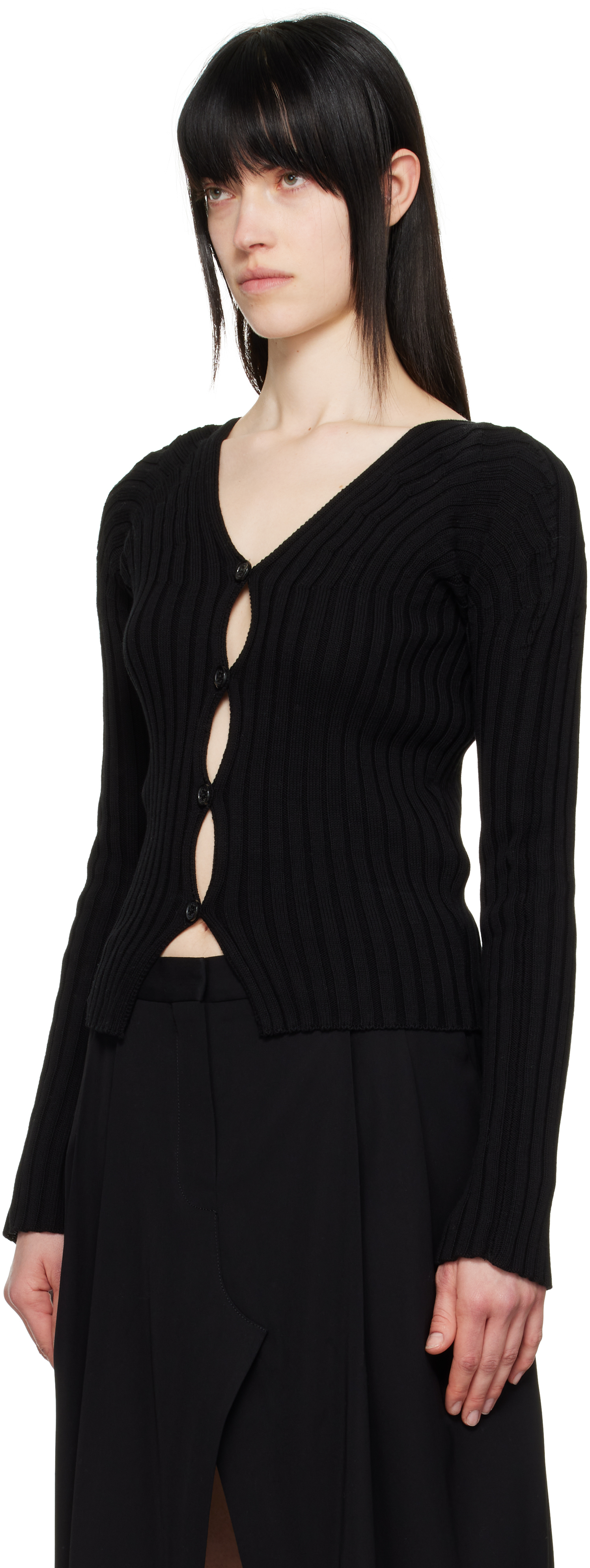 Acne Studios Black Button-up Rib Cardigan In 900 Black
