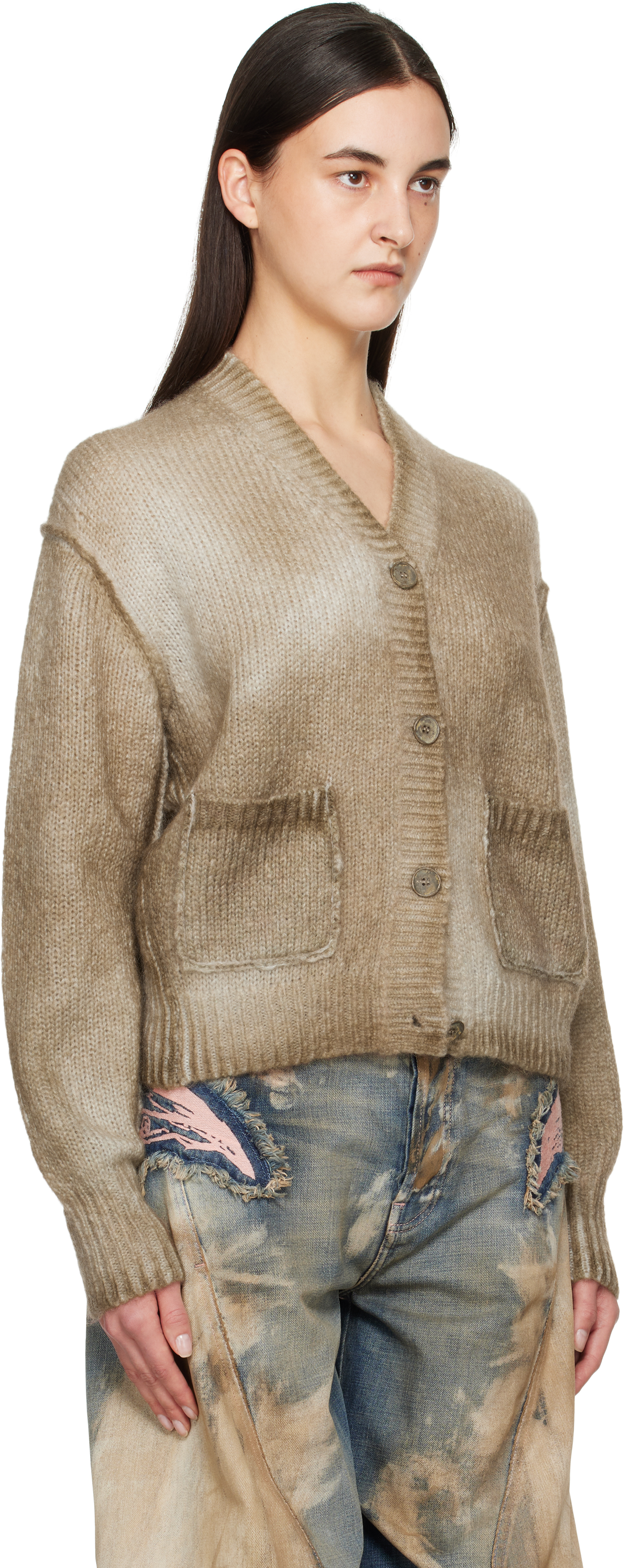 Acne Studios Beige Sprayed Finish Cardigan In Ady Mushroom Beige