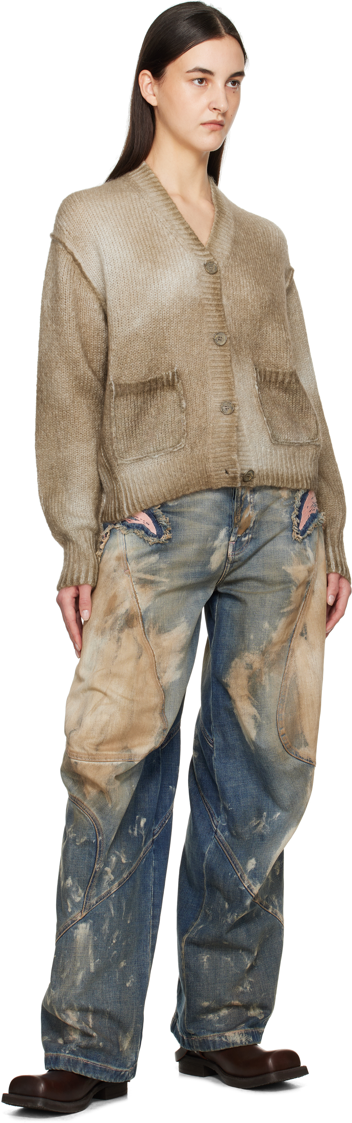 Acne Studios Beige Sprayed Finish Cardigan In Ady Mushroom Beige