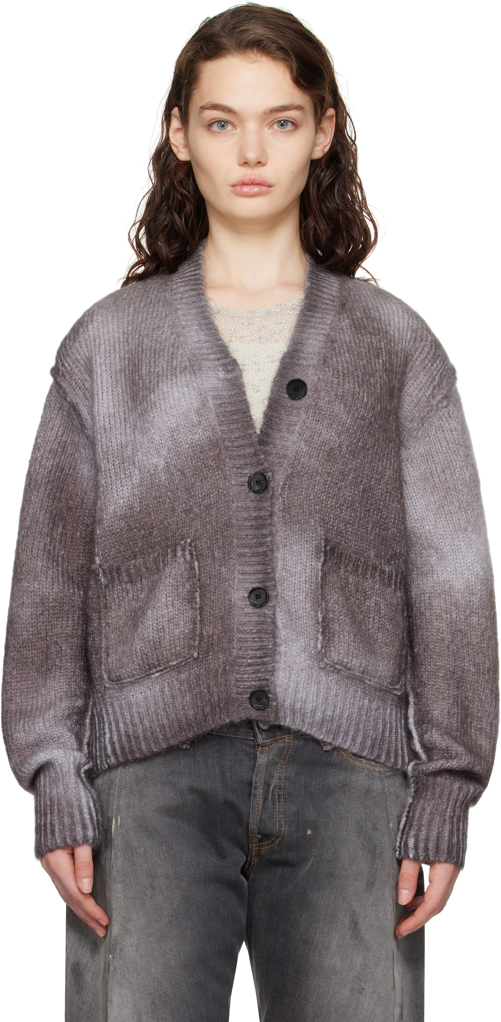 Acne Studios Gray Sprayed Finish Cardigan In Aa2 Anthracite Grey