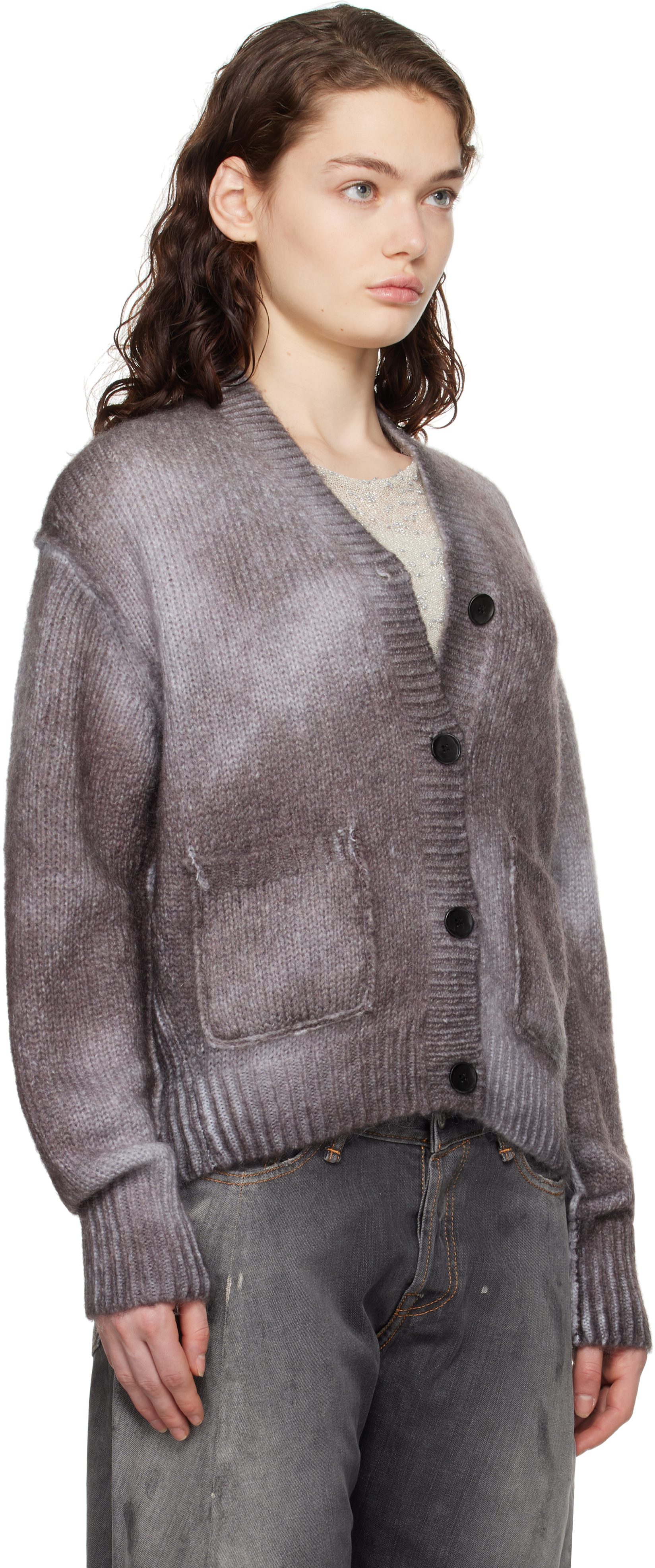 Acne Studios Gray Sprayed Finish Cardigan In Aa2 Anthracite Grey