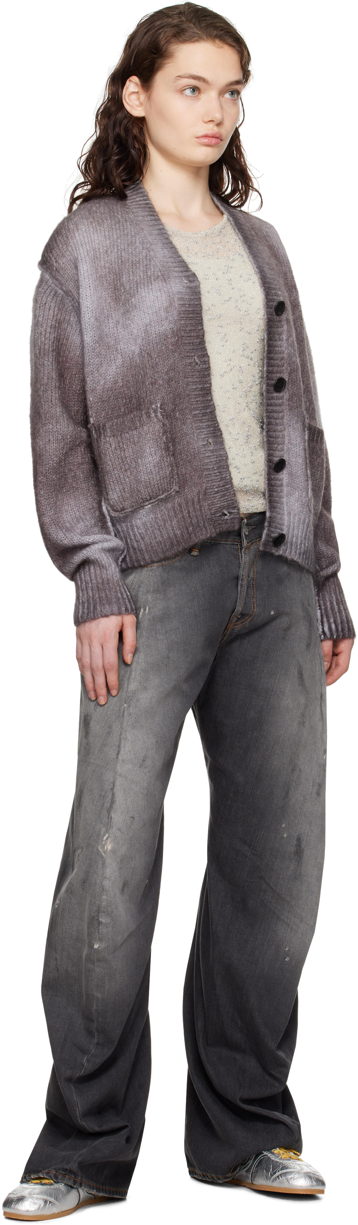 Acne Studios Gray Sprayed Finish Cardigan In Aa2 Anthracite Grey