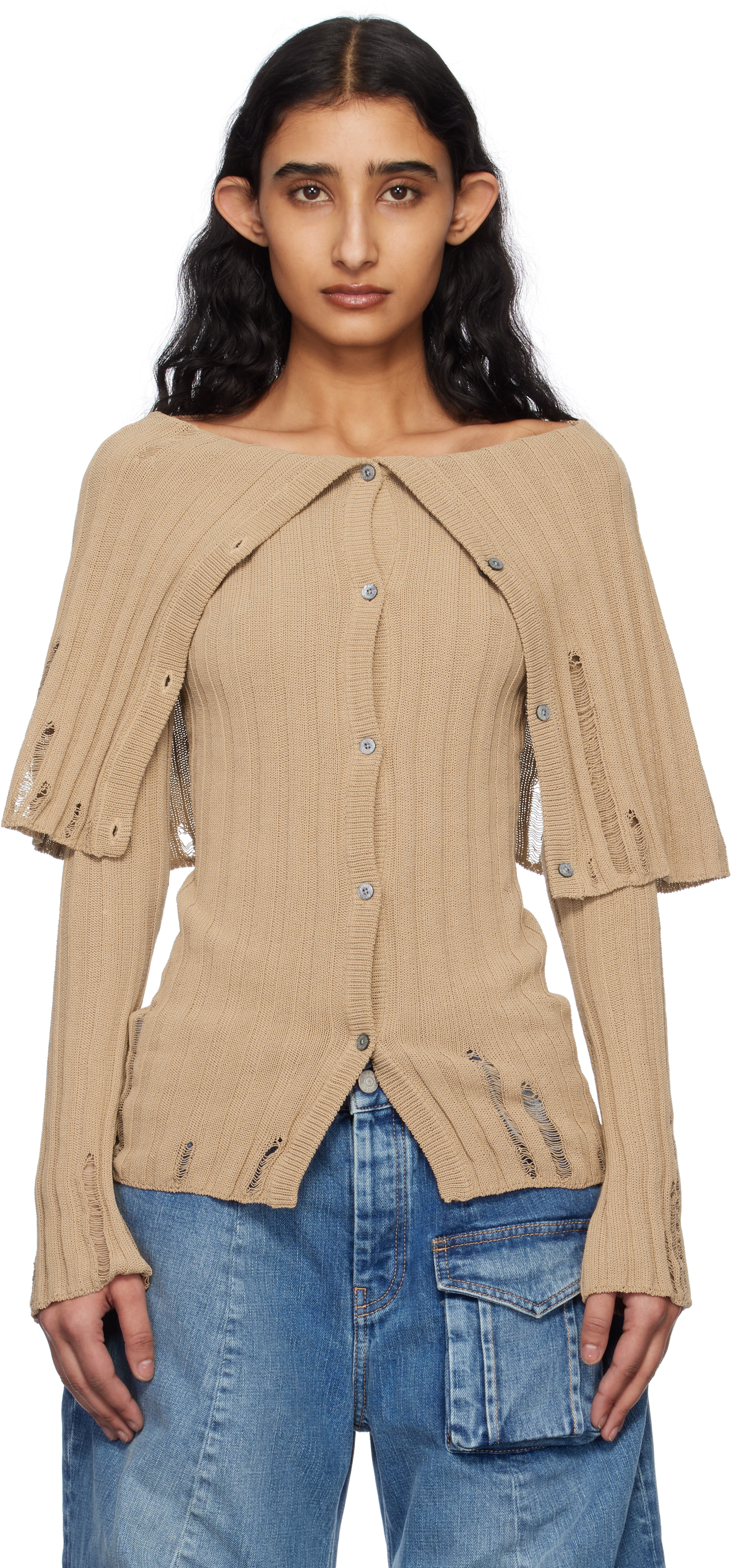 Acne Studios Beige Rib-knit Cardigan In Cql Dark Beige