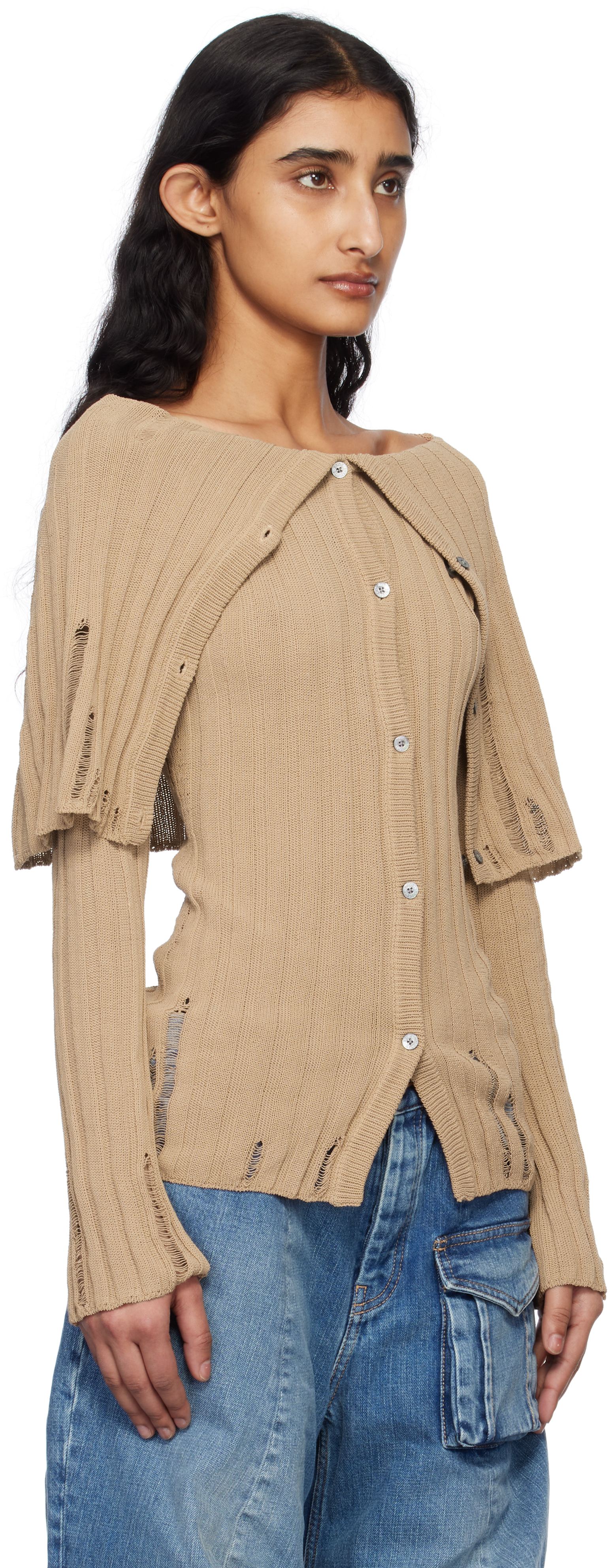 Acne Studios Beige Rib-knit Cardigan In Cql Dark Beige