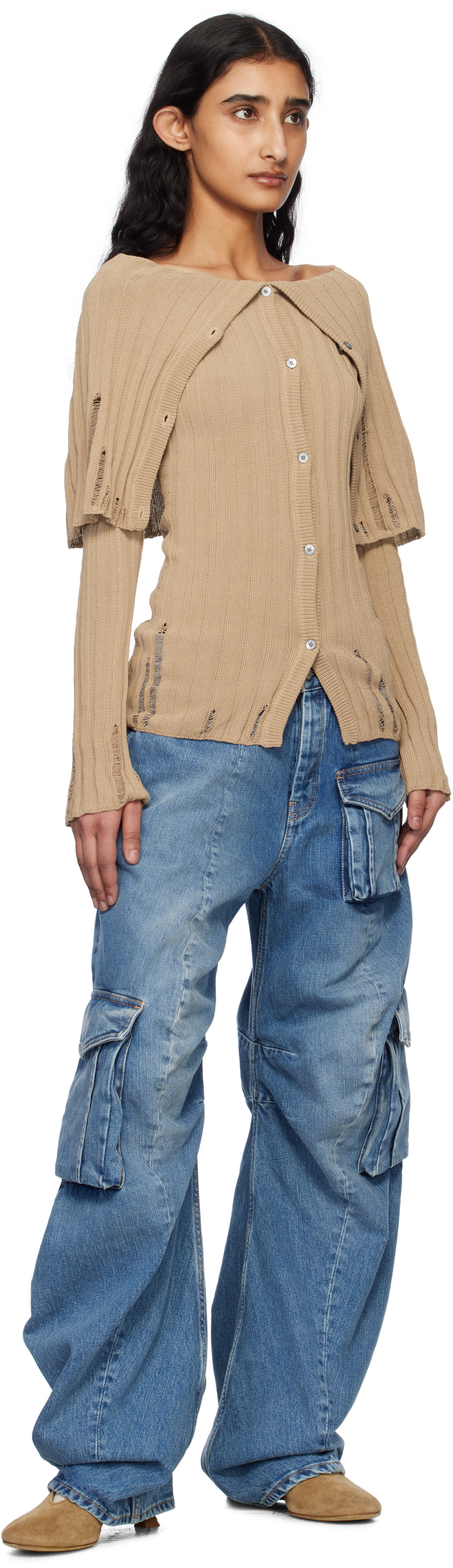 Acne Studios Beige Rib-knit Cardigan In Cql Dark Beige