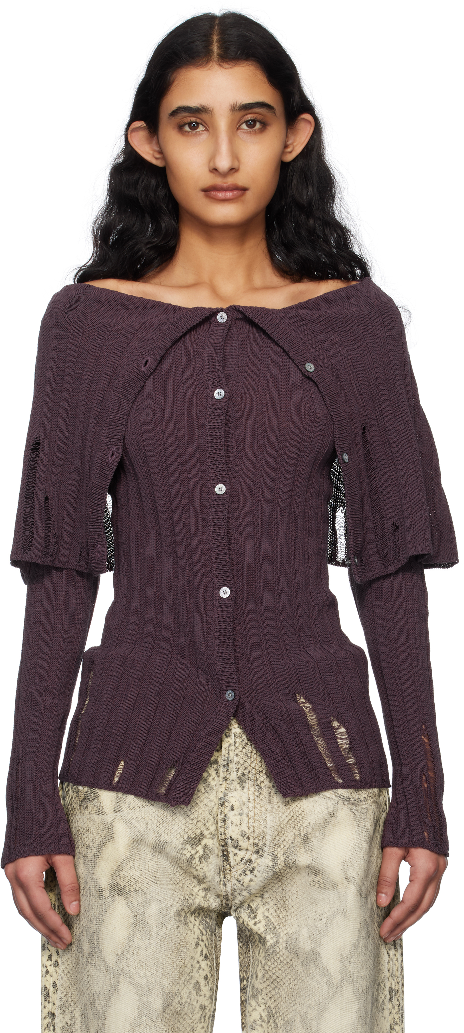 Acne Studios Burgundy Rib-knit Cardigan In Bpw Dark Burgundy