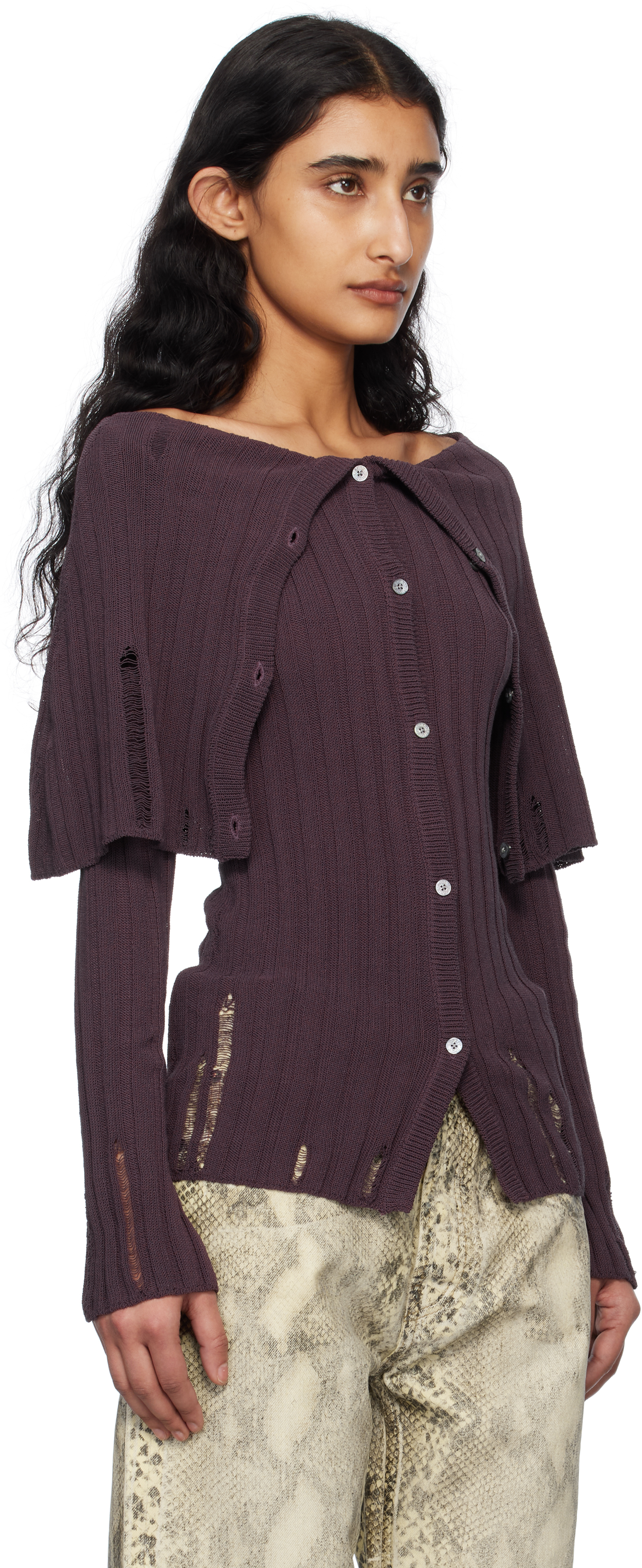 Acne Studios Burgundy Rib-knit Cardigan In Bpw Dark Burgundy
